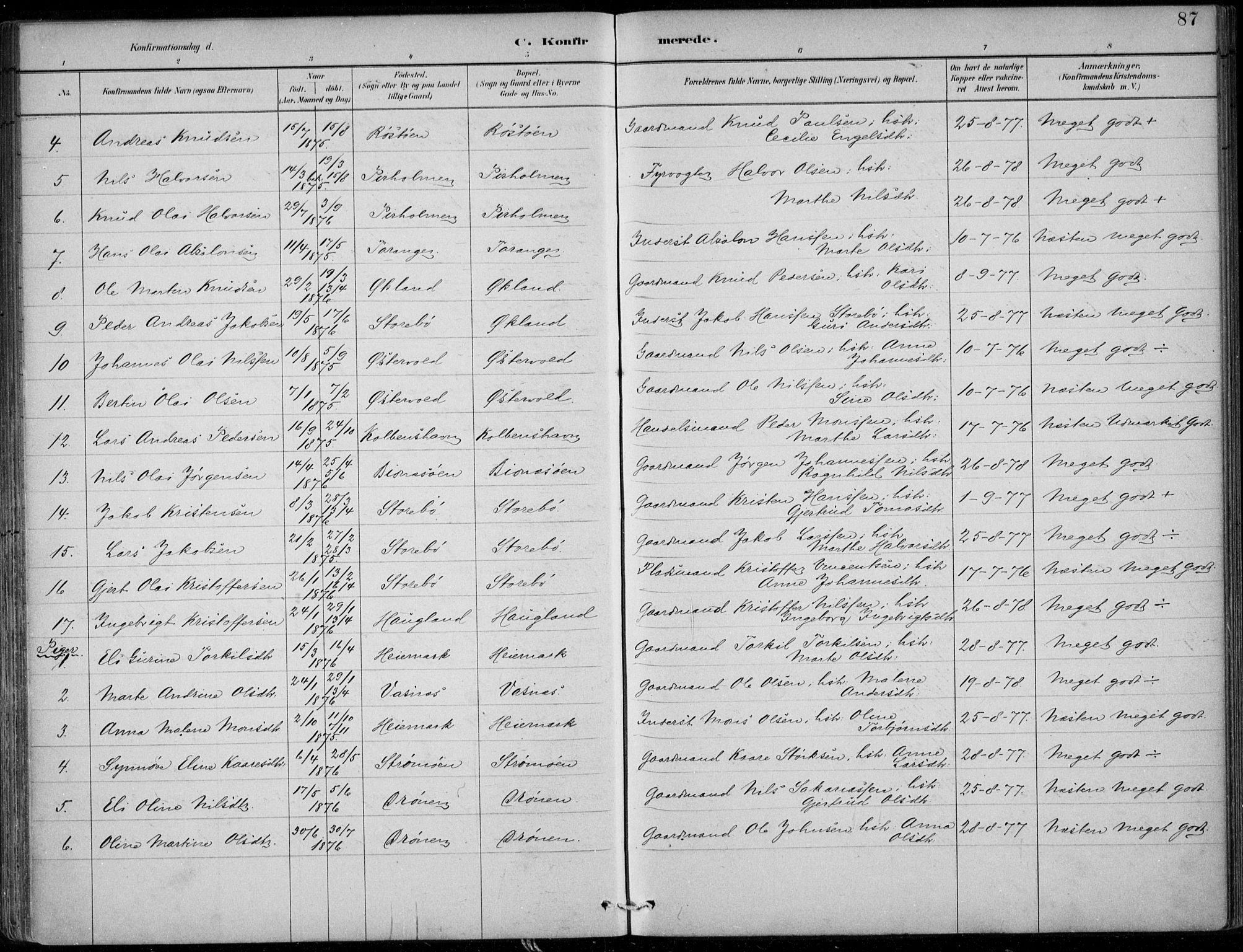 Sund sokneprestembete, SAB/A-99930: Parish register (official) no. C  1, 1882-1899, p. 87