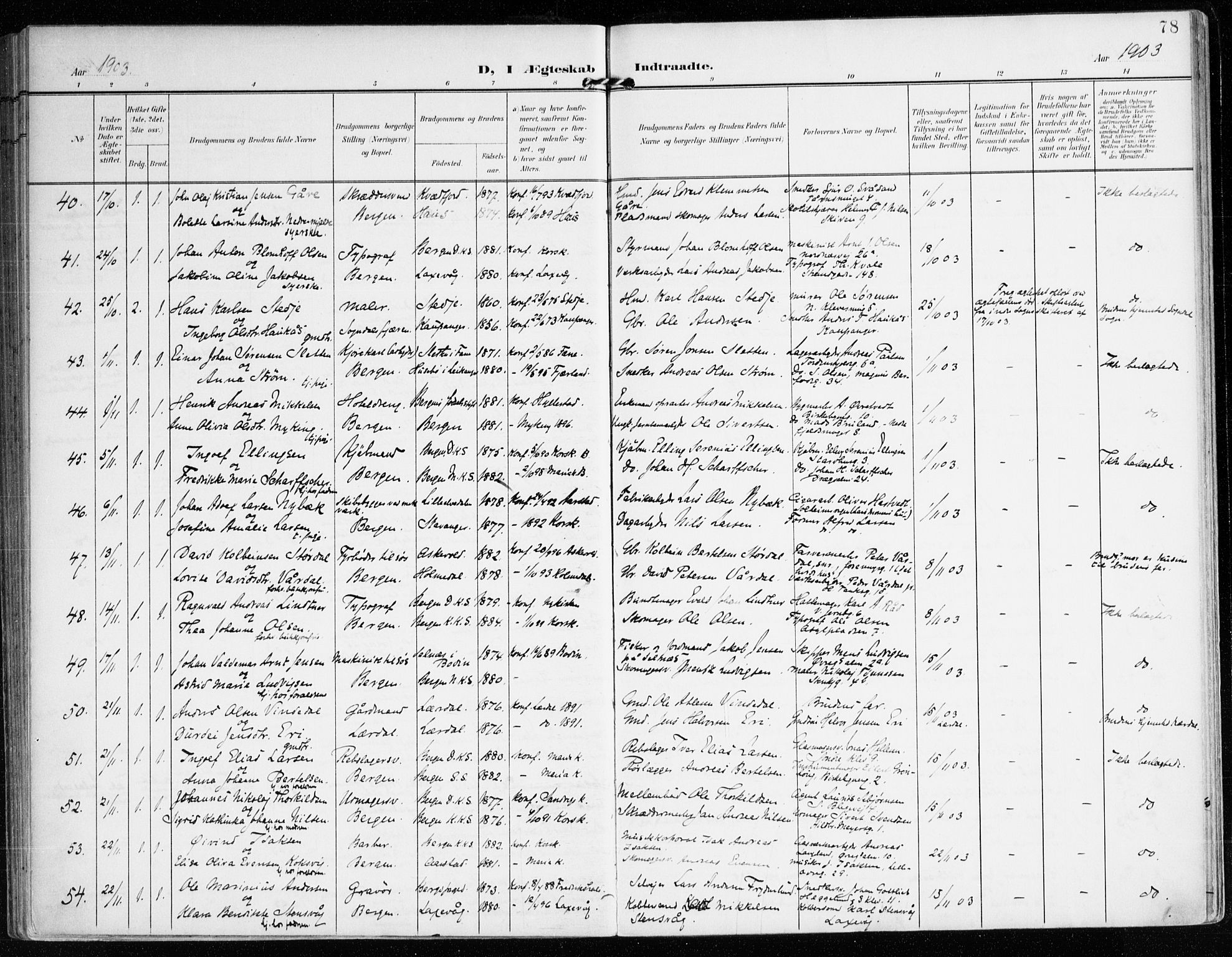 Mariakirken Sokneprestembete, SAB/A-76901/H/Haa/L0014: Parish register (official) no. C 2, 1900-1916, p. 78