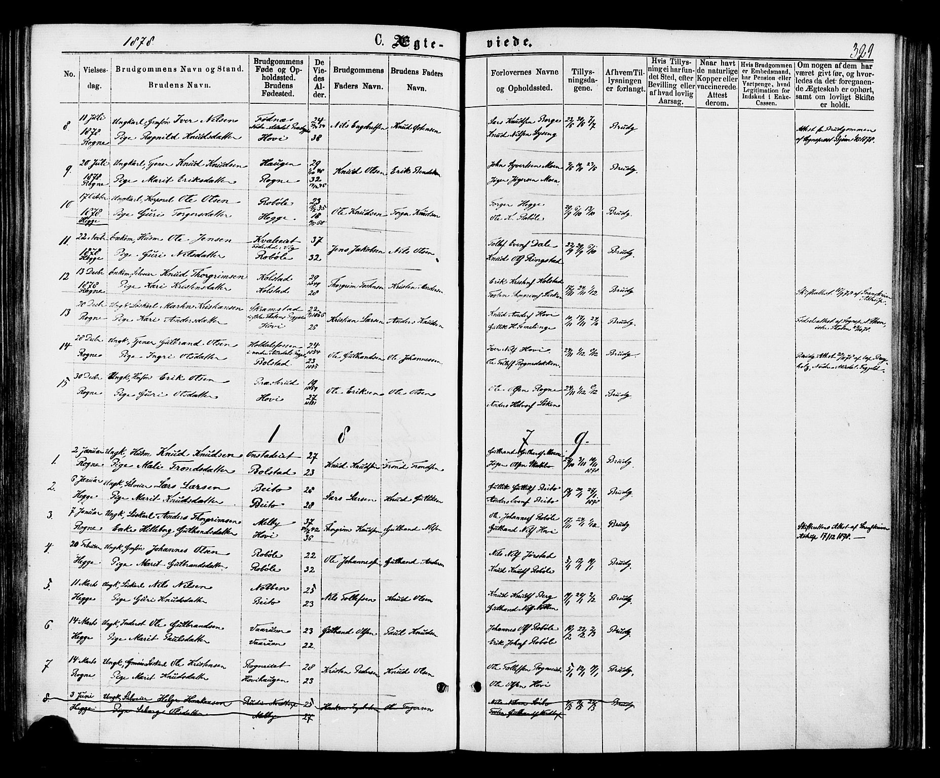 Øystre Slidre prestekontor, AV/SAH-PREST-138/H/Ha/Haa/L0002: Parish register (official) no. 2, 1874-1886, p. 329