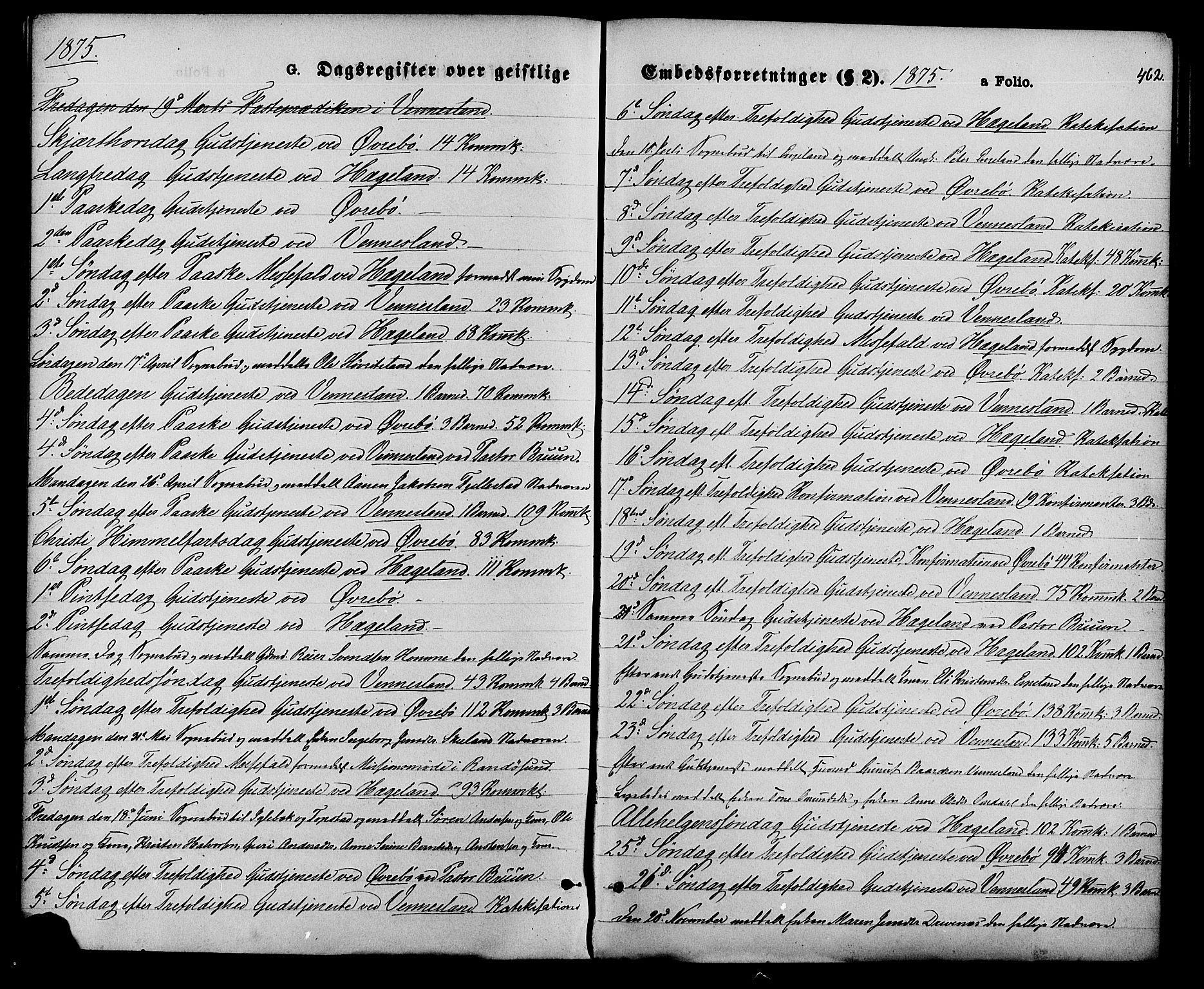 Vennesla sokneprestkontor, AV/SAK-1111-0045/Fa/Fac/L0008: Parish register (official) no. A 8, 1874-1883, p. 462