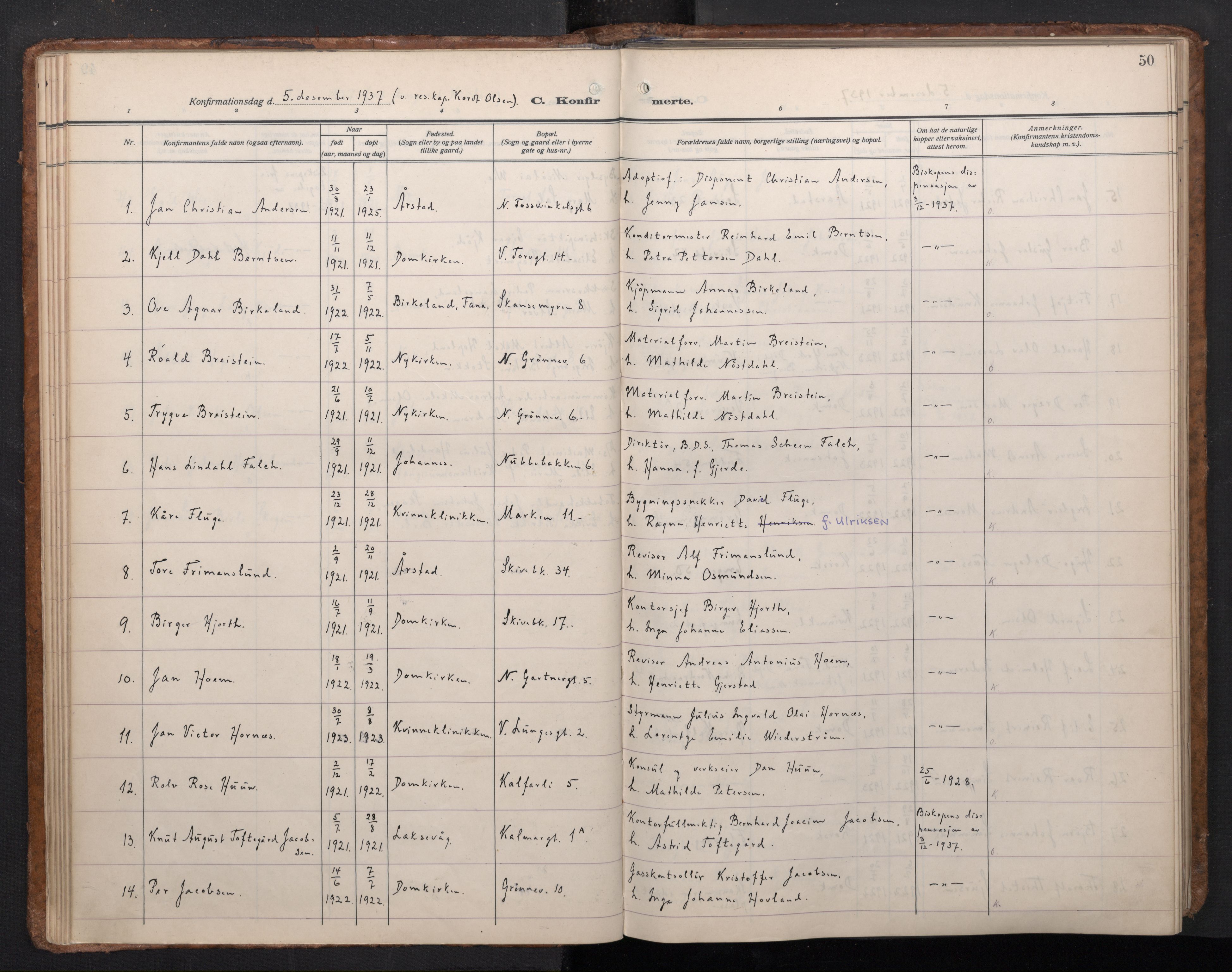 Domkirken sokneprestembete, AV/SAB-A-74801/H/Haa: Parish register (official) no. C 8, 1930-1957, p. 49b-50a