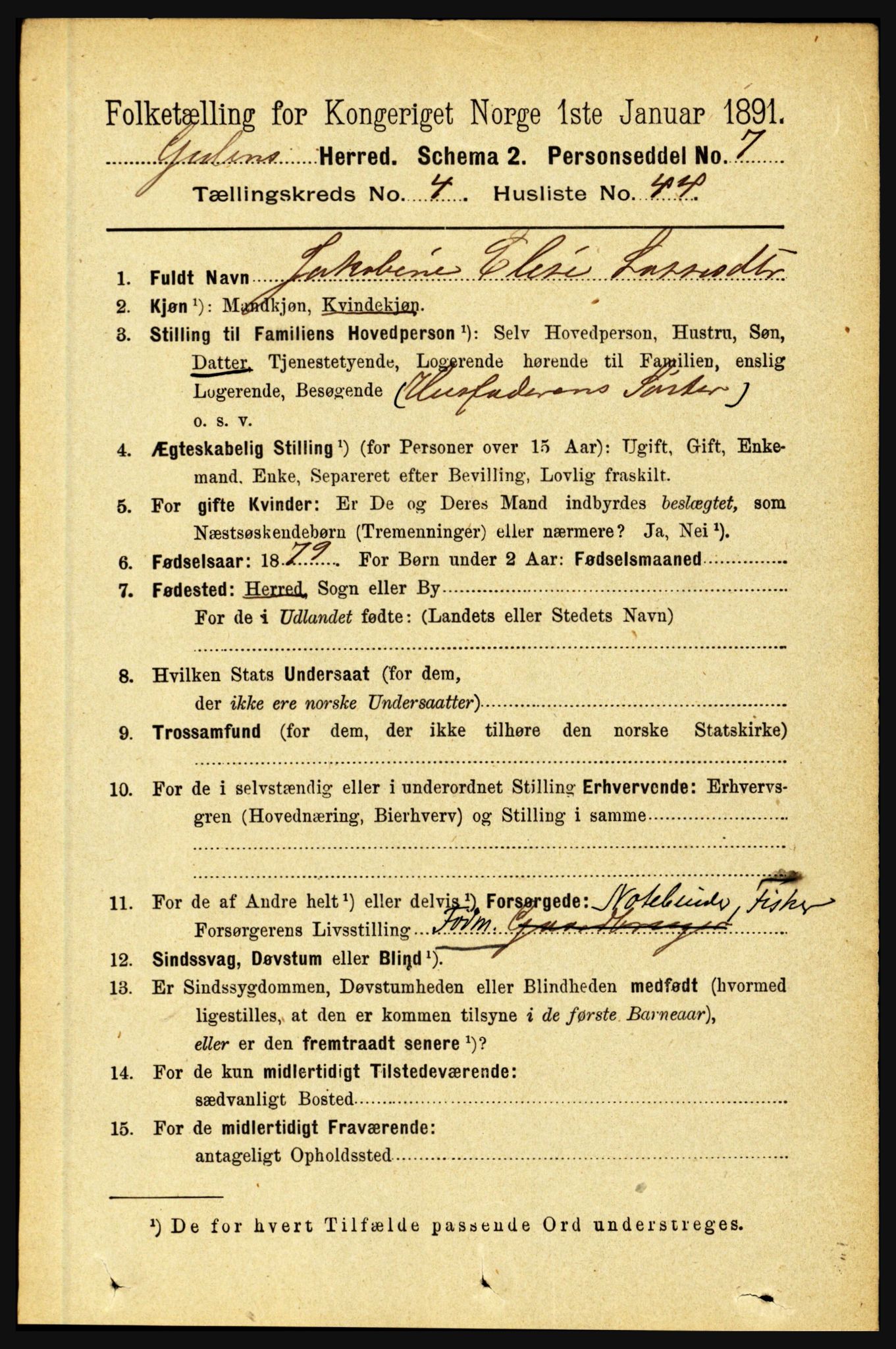 RA, 1891 census for 1411 Gulen, 1891, p. 1538