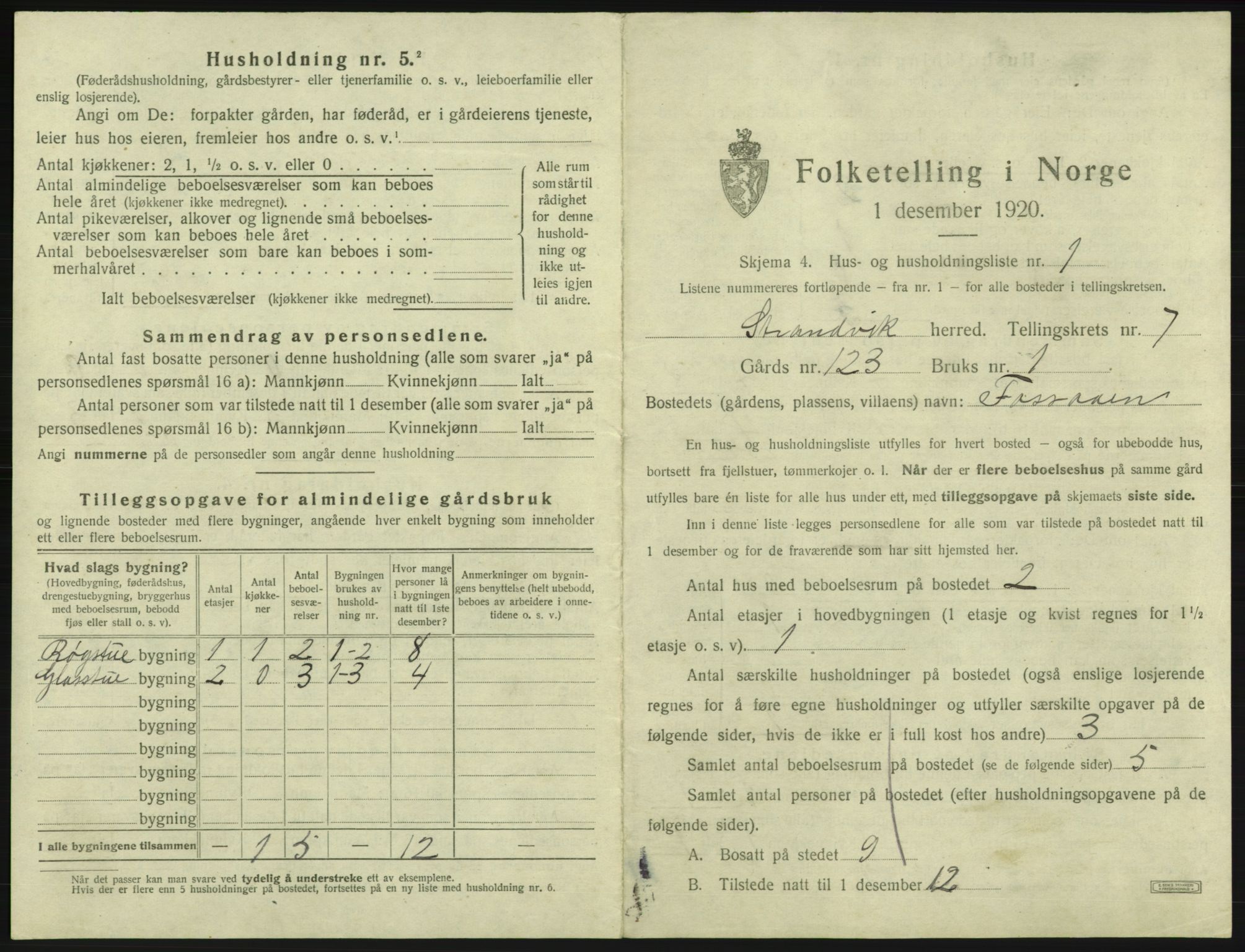 SAB, 1920 census for Strandvik, 1920, p. 694