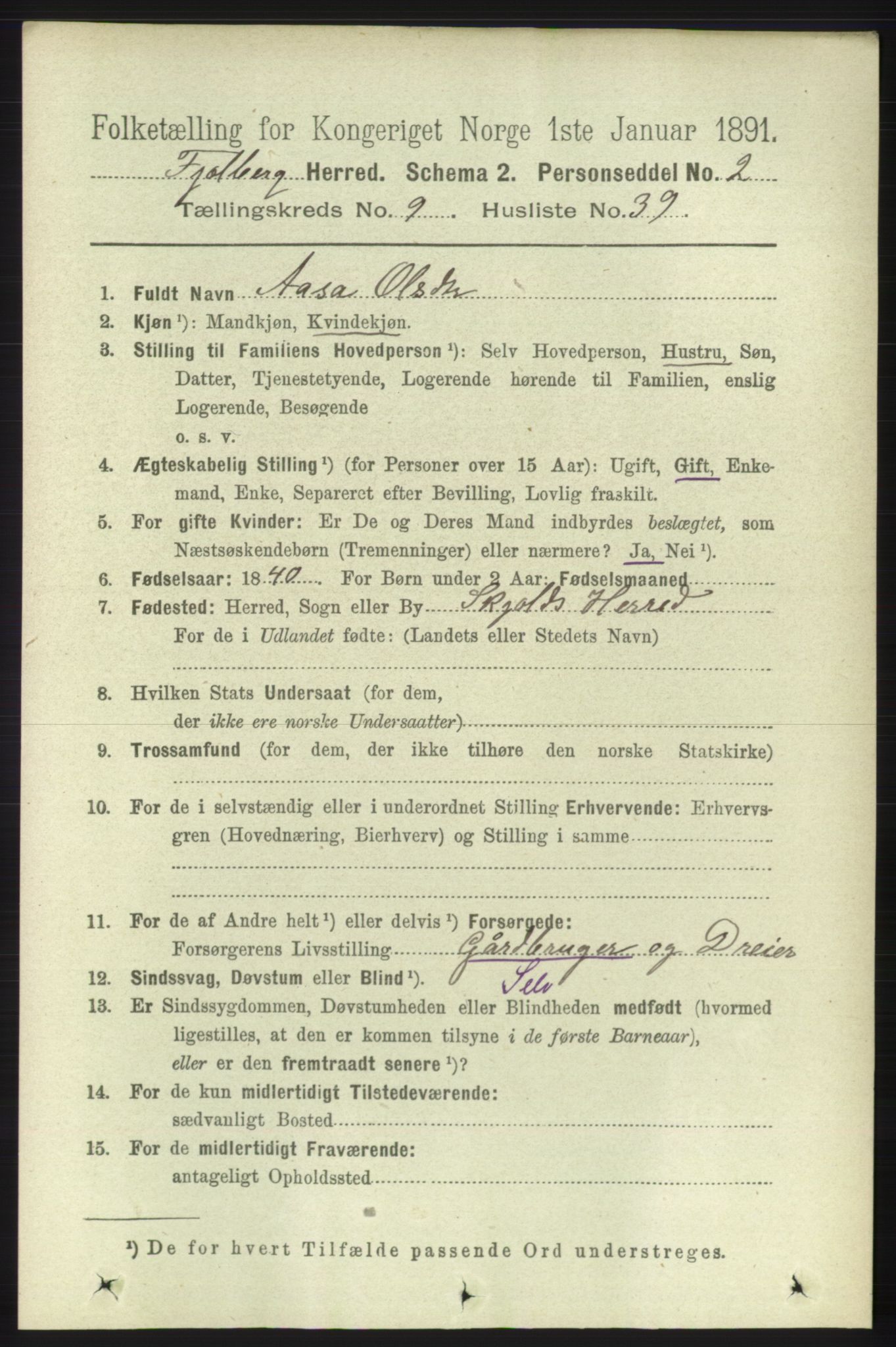 RA, 1891 census for 1213 Fjelberg, 1891, p. 3614