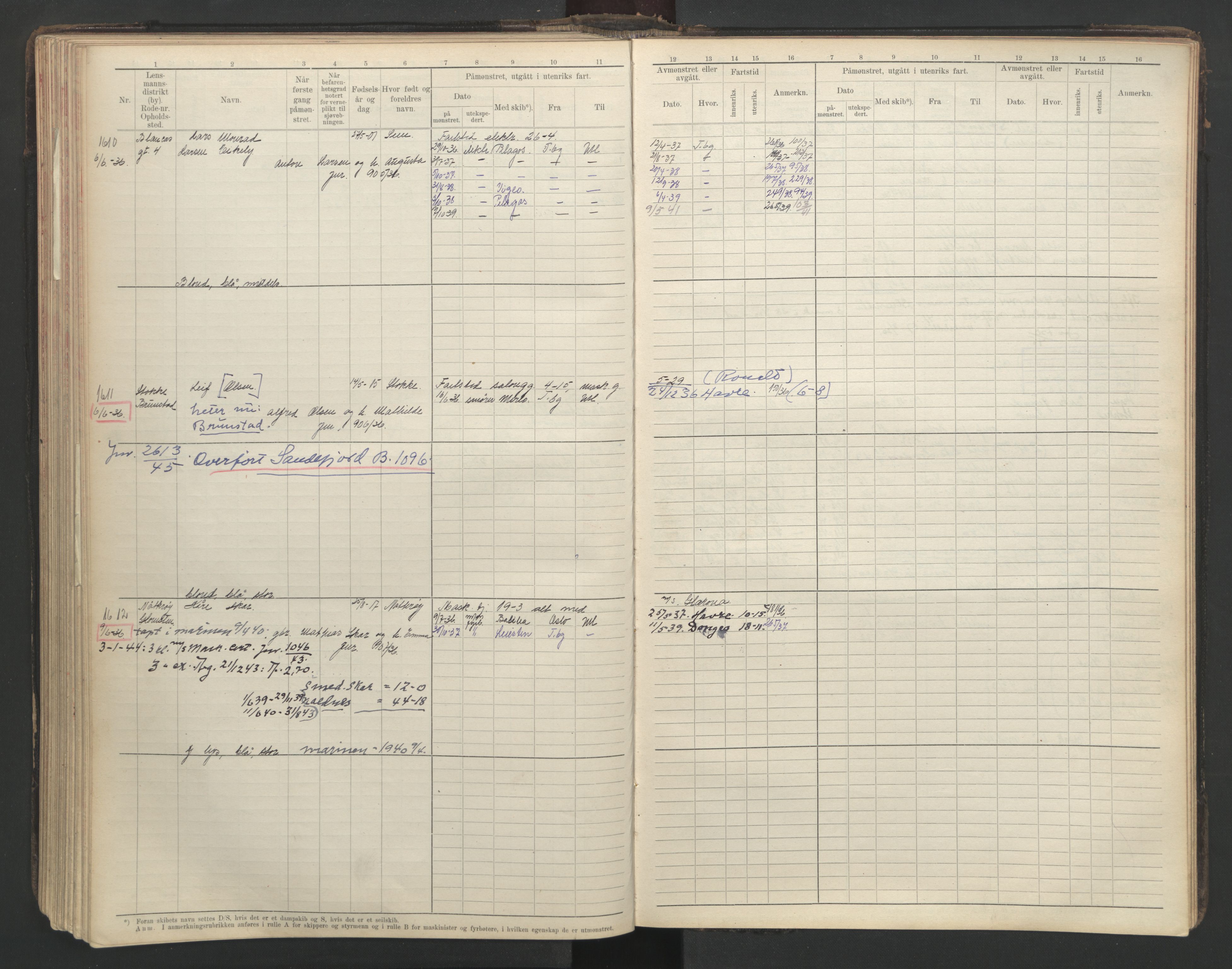 Tønsberg innrulleringskontor, SAKO/A-786/F/Fe/L0003: Maskinist- og fyrbøterrulle Patent nr. 111-1734, 1924-1937, p. 215