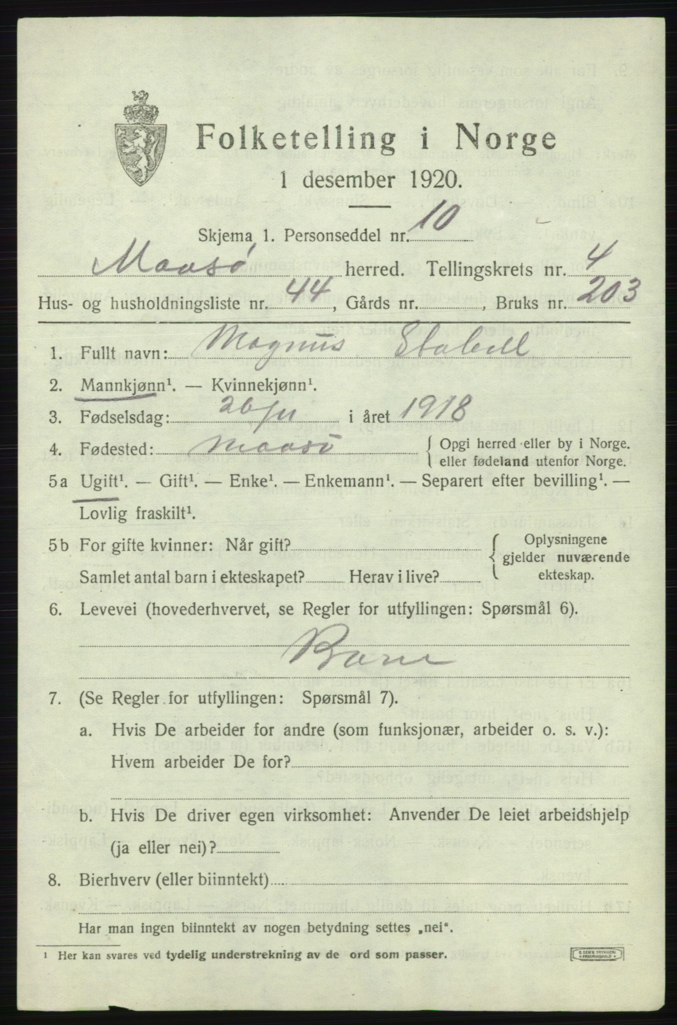 SATØ, 1920 census for Måsøy, 1920, p. 2336