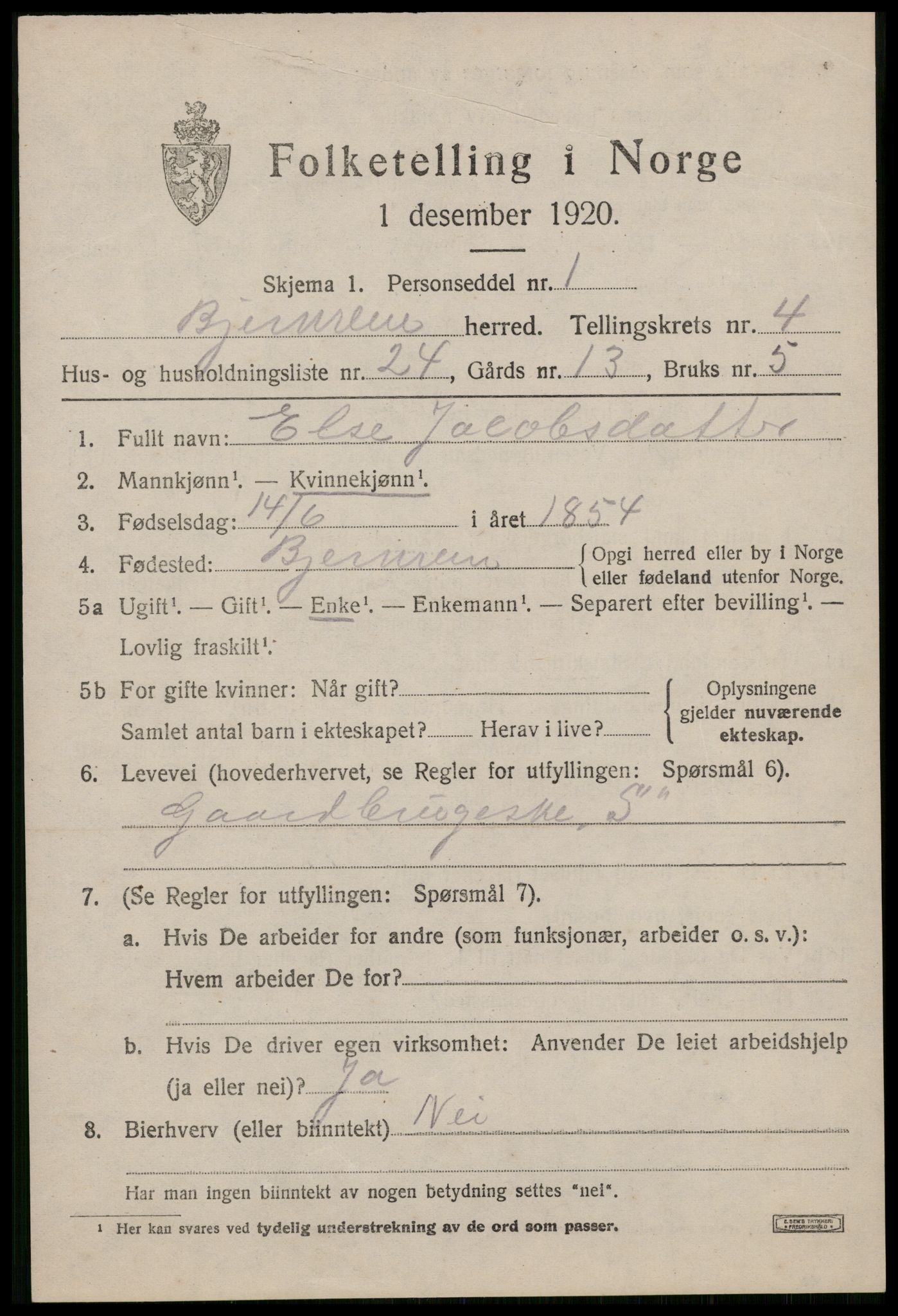 SAST, 1920 census for Bjerkreim, 1920, p. 2044