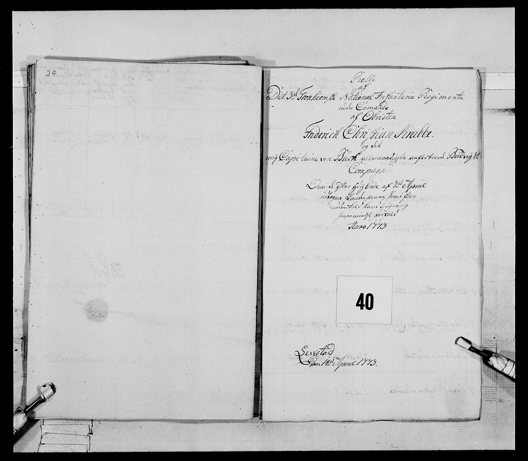 Generalitets- og kommissariatskollegiet, Det kongelige norske kommissariatskollegium, AV/RA-EA-5420/E/Eh/L0085: 3. Trondheimske nasjonale infanteriregiment, 1773-1775, p. 240