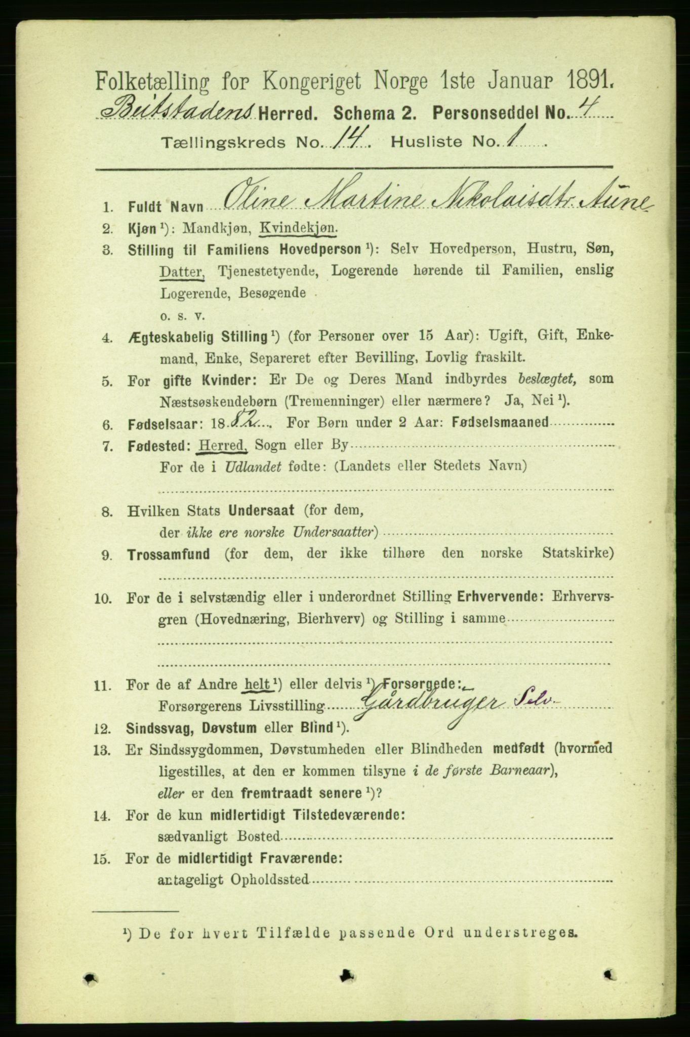 RA, 1891 census for 1727 Beitstad, 1891, p. 3853