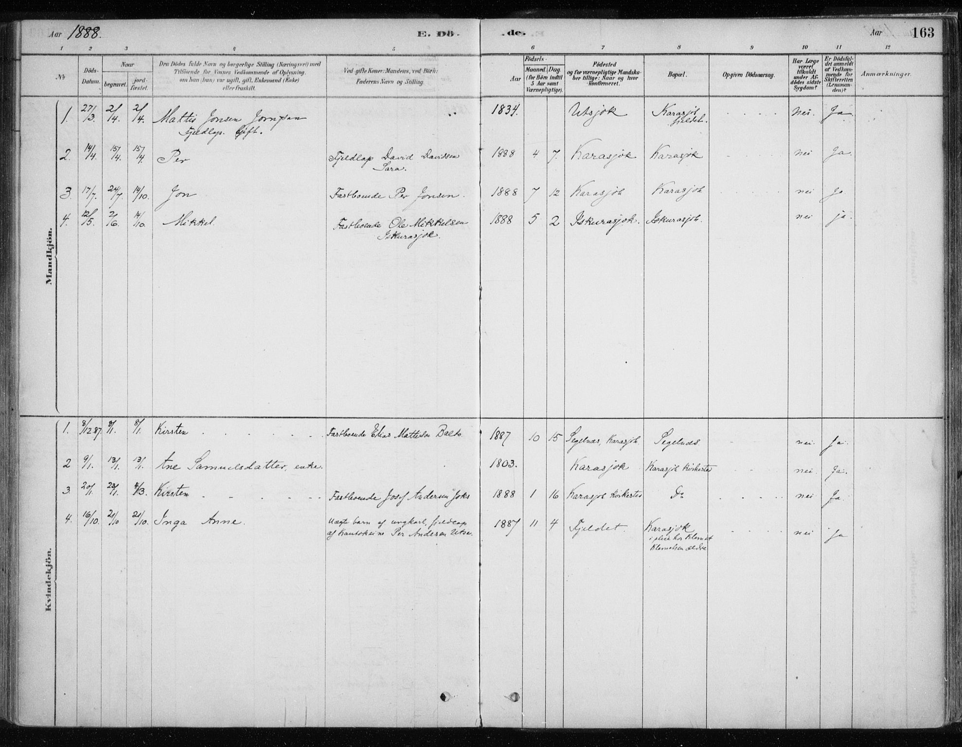 Karasjok sokneprestkontor, SATØ/S-1352/H/Ha/L0002kirke: Parish register (official) no. 2, 1885-1906, p. 163