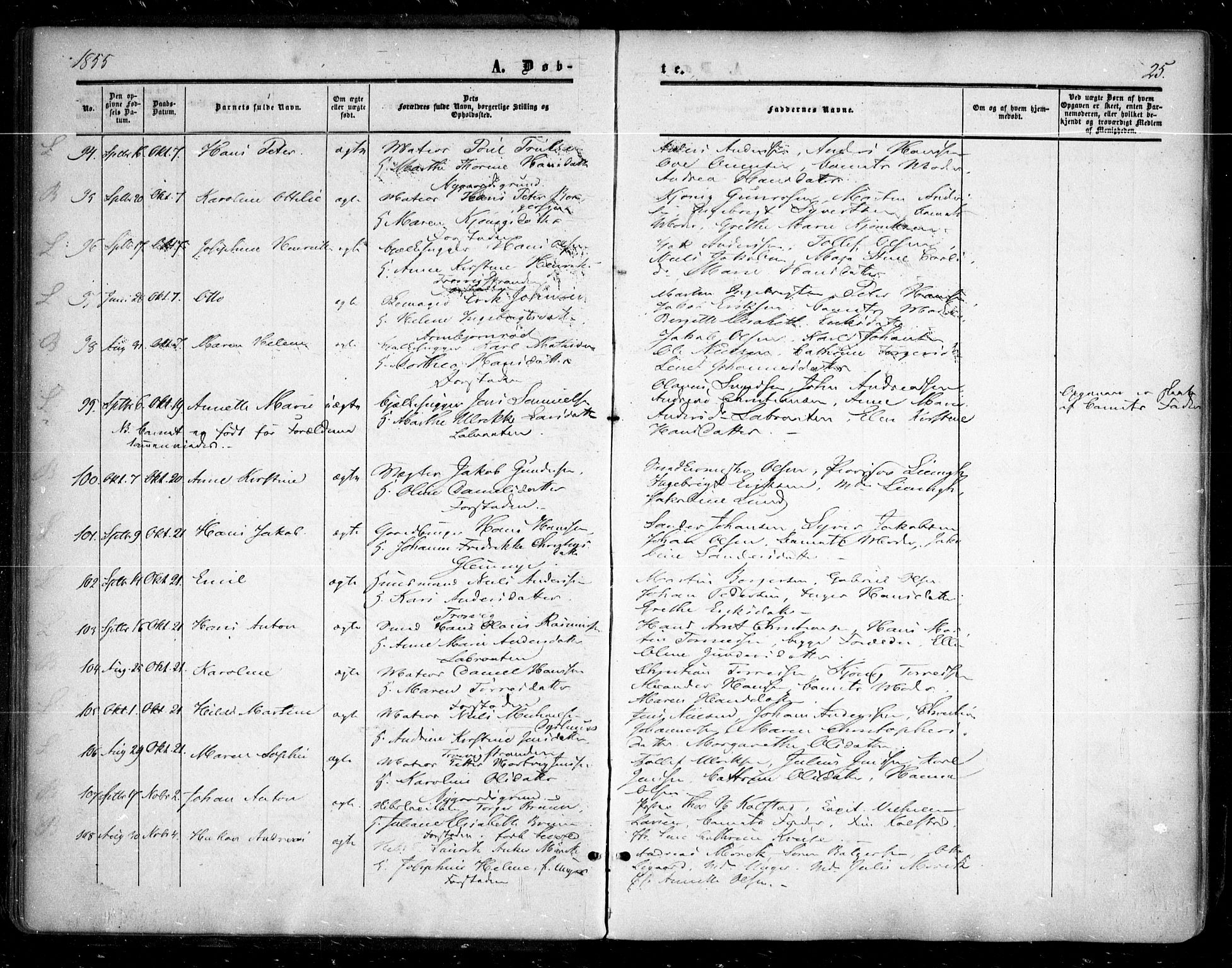 Glemmen prestekontor Kirkebøker, AV/SAO-A-10908/F/Fa/L0007: Parish register (official) no. 7, 1853-1862, p. 25