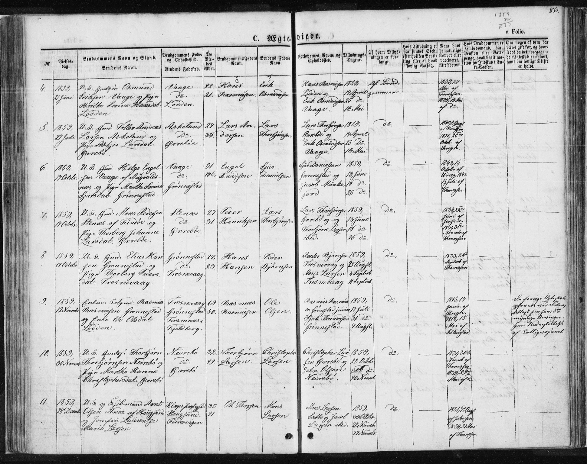 Tysvær sokneprestkontor, AV/SAST-A -101864/H/Ha/Haa/L0004: Parish register (official) no. A 4, 1857-1878, p. 86