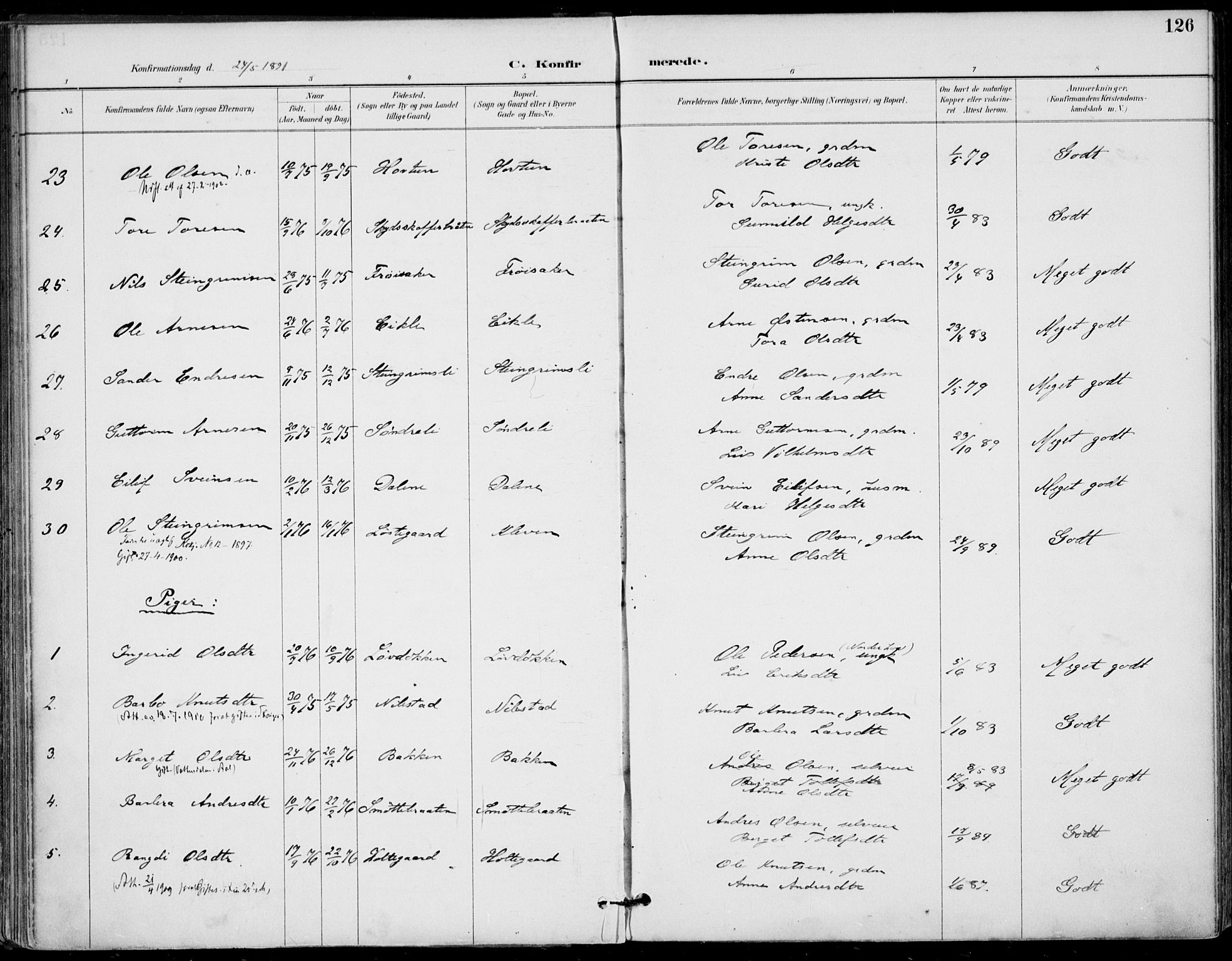 Gol kirkebøker, AV/SAKO-A-226/F/Fa/L0005: Parish register (official) no. I 5, 1887-1900, p. 126