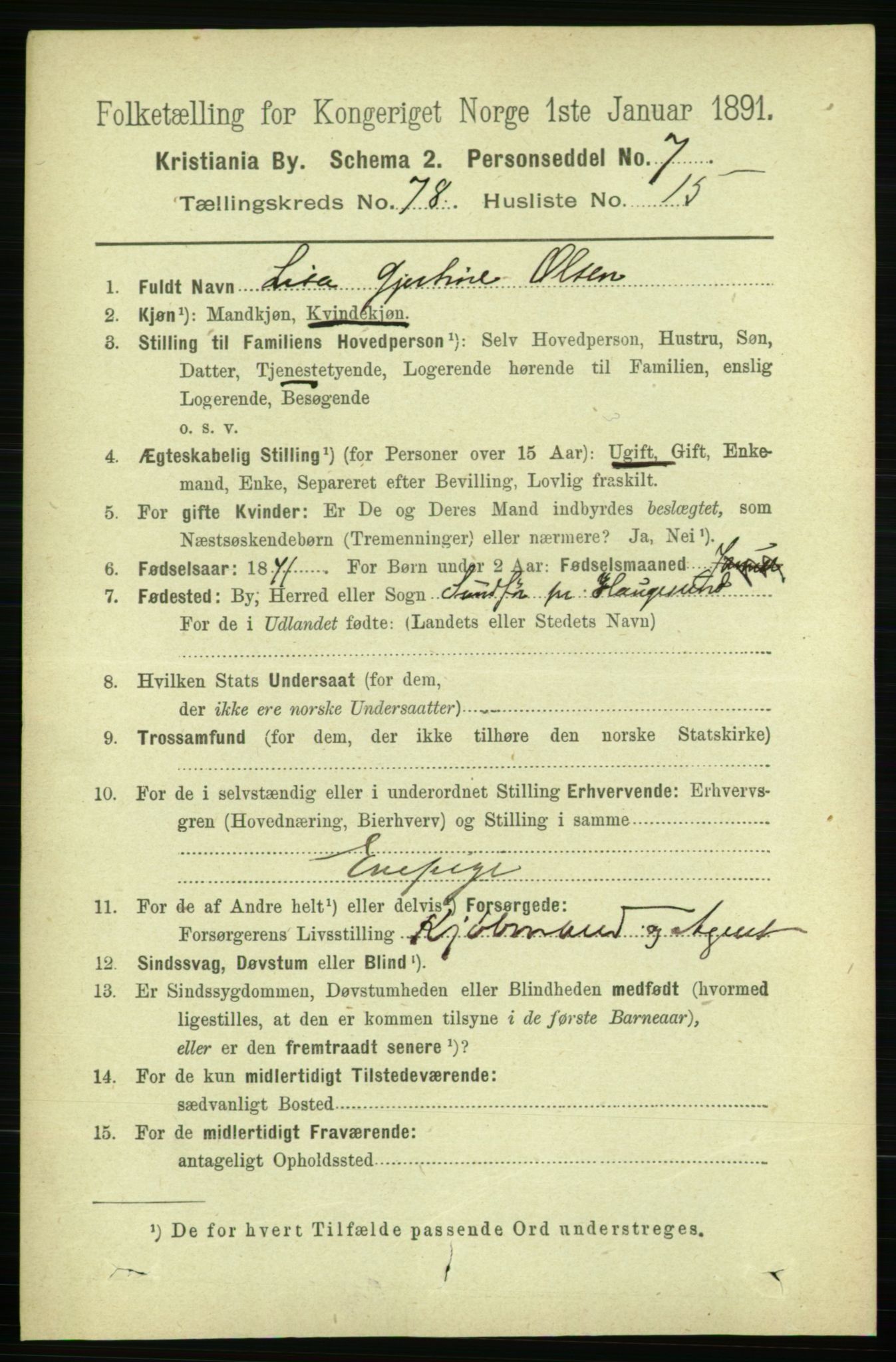 RA, 1891 census for 0301 Kristiania, 1891, p. 41065