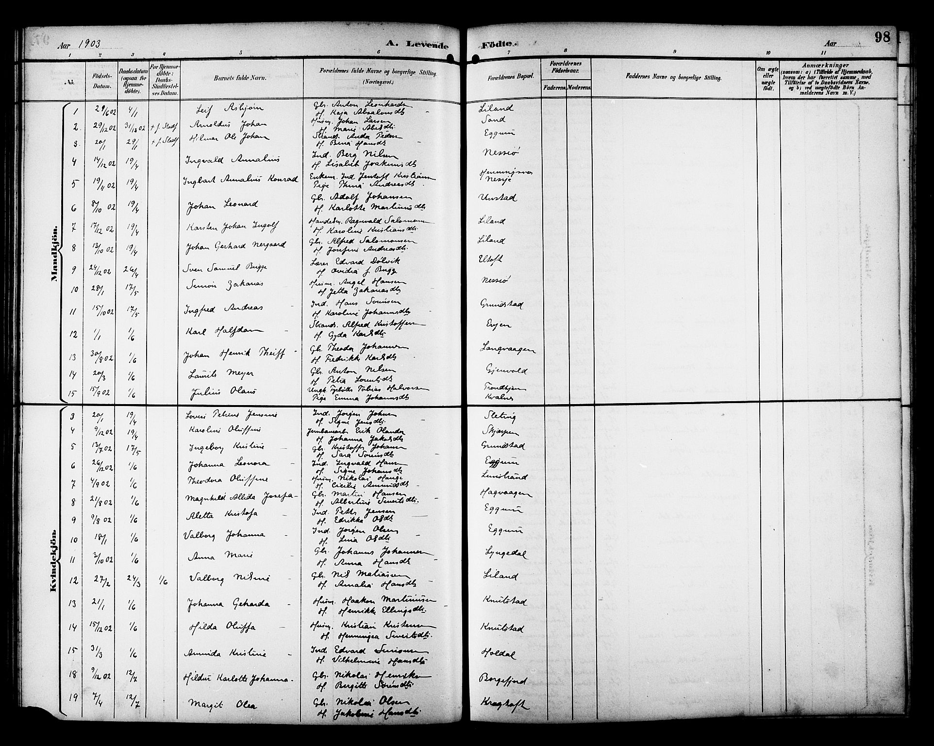 Ministerialprotokoller, klokkerbøker og fødselsregistre - Nordland, AV/SAT-A-1459/880/L1141: Parish register (copy) no. 880C03, 1893-1928, p. 98