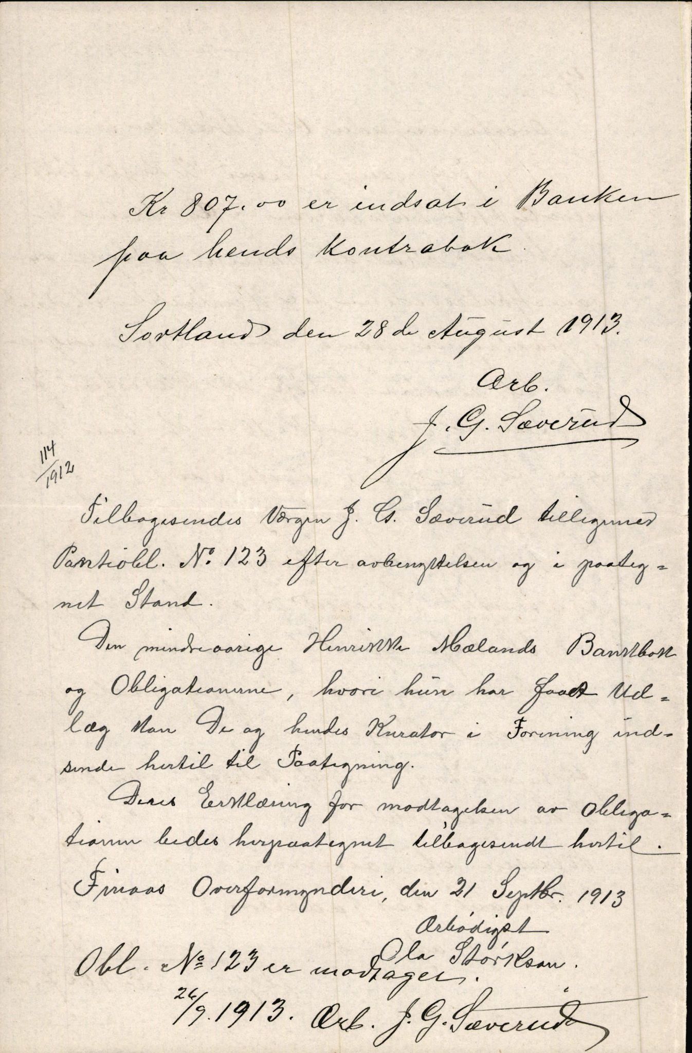 Finnaas kommune. Overformynderiet, IKAH/1218a-812/D/Da/Daa/L0002/0004: Kronologisk ordna korrespondanse / Kronologisk ordna korrespondanse, 1910-1913, p. 159