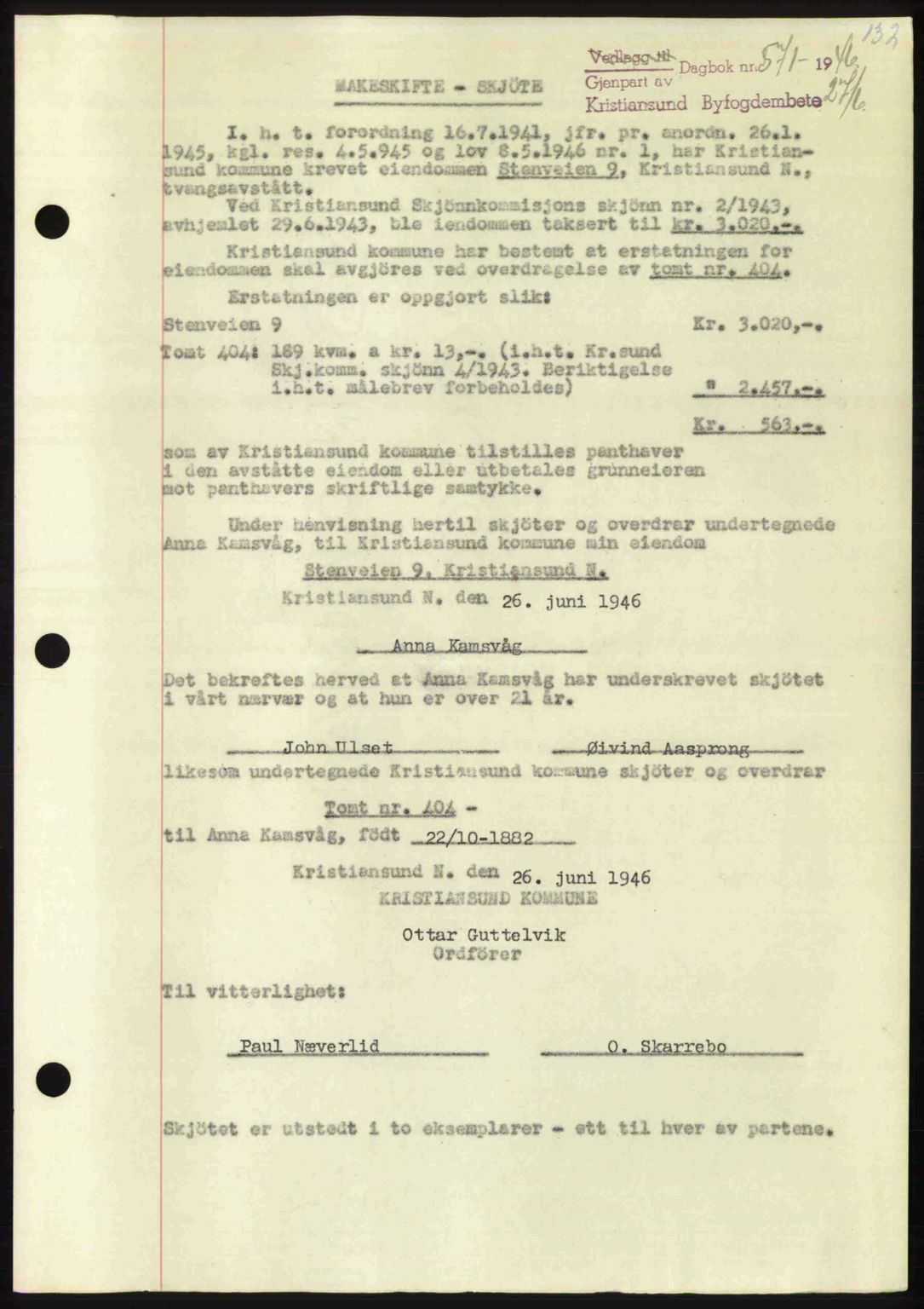 Kristiansund byfogd, AV/SAT-A-4587/A/27: Mortgage book no. 39b, 1946-1947, Diary no: : 571/1946