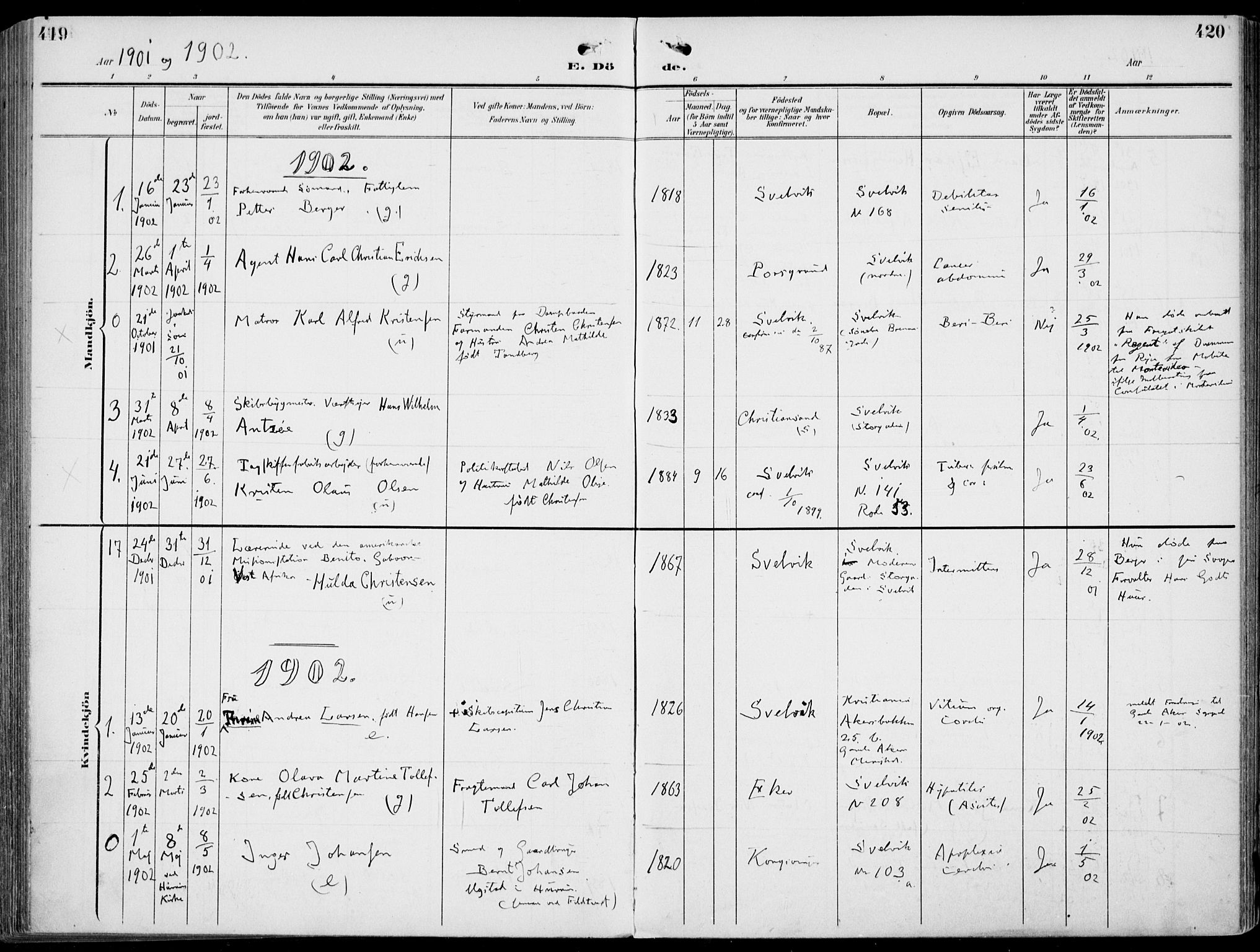 Strømm kirkebøker, AV/SAKO-A-322/F/Fb/L0002: Parish register (official) no. II 2, 1900-1919, p. 419-420