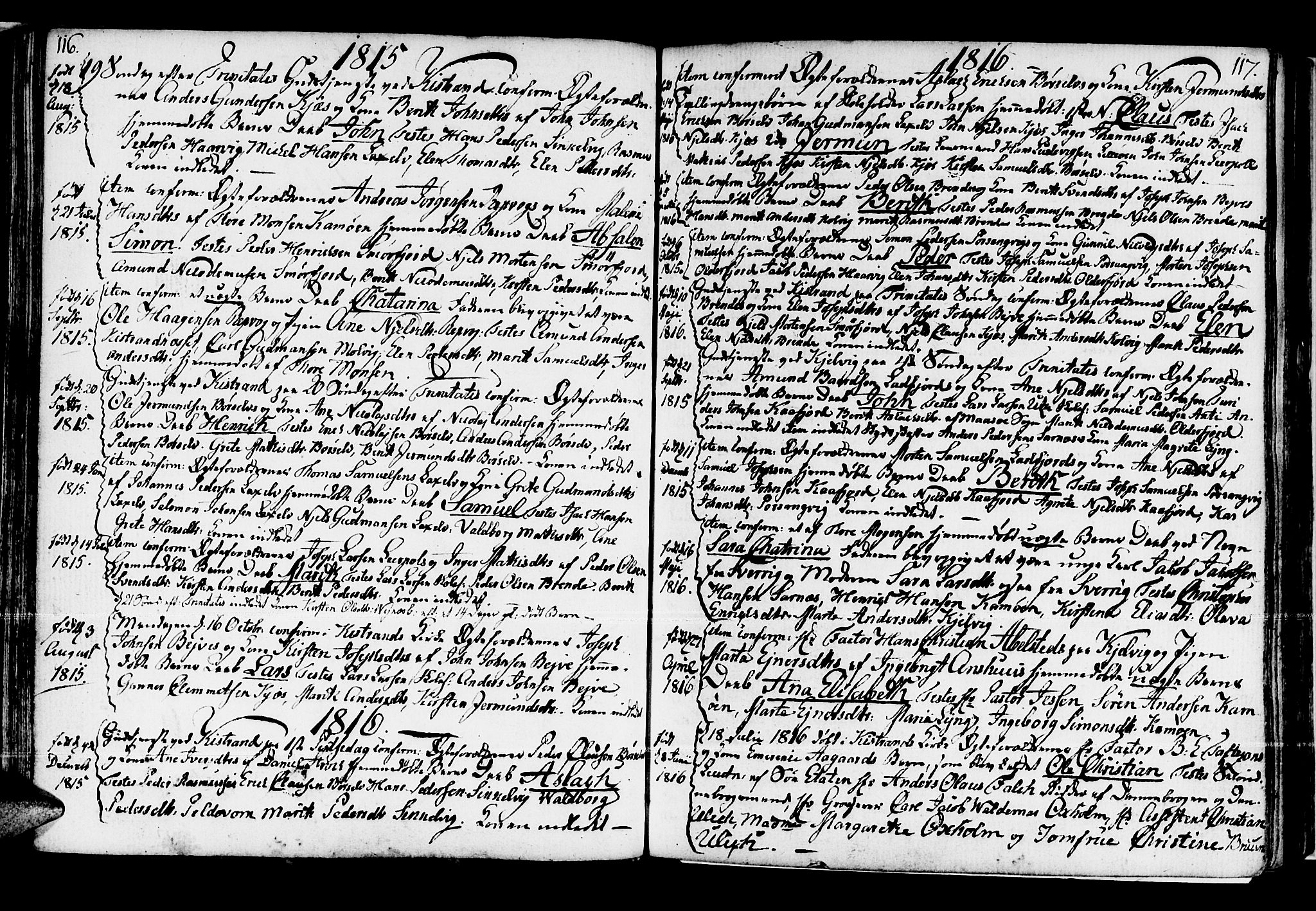 Kistrand/Porsanger sokneprestembete, SATØ/S-1351/H/Ha/L0002.kirke: Parish register (official) no. 2, 1792-1830, p. 116-117