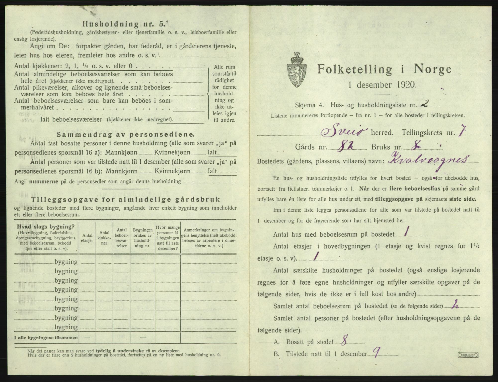 SAB, 1920 census for Sveio, 1920, p. 502