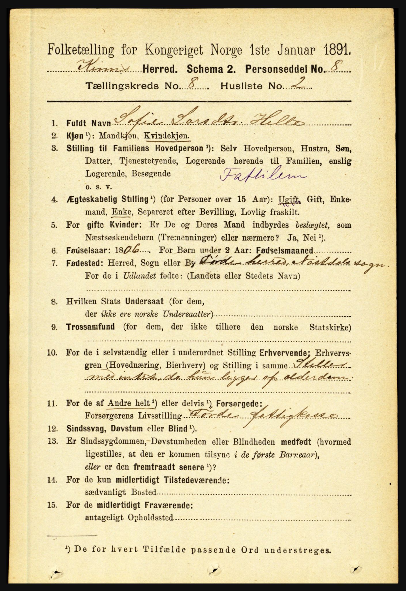 RA, 1891 census for 1437 Kinn, 1891, p. 3120