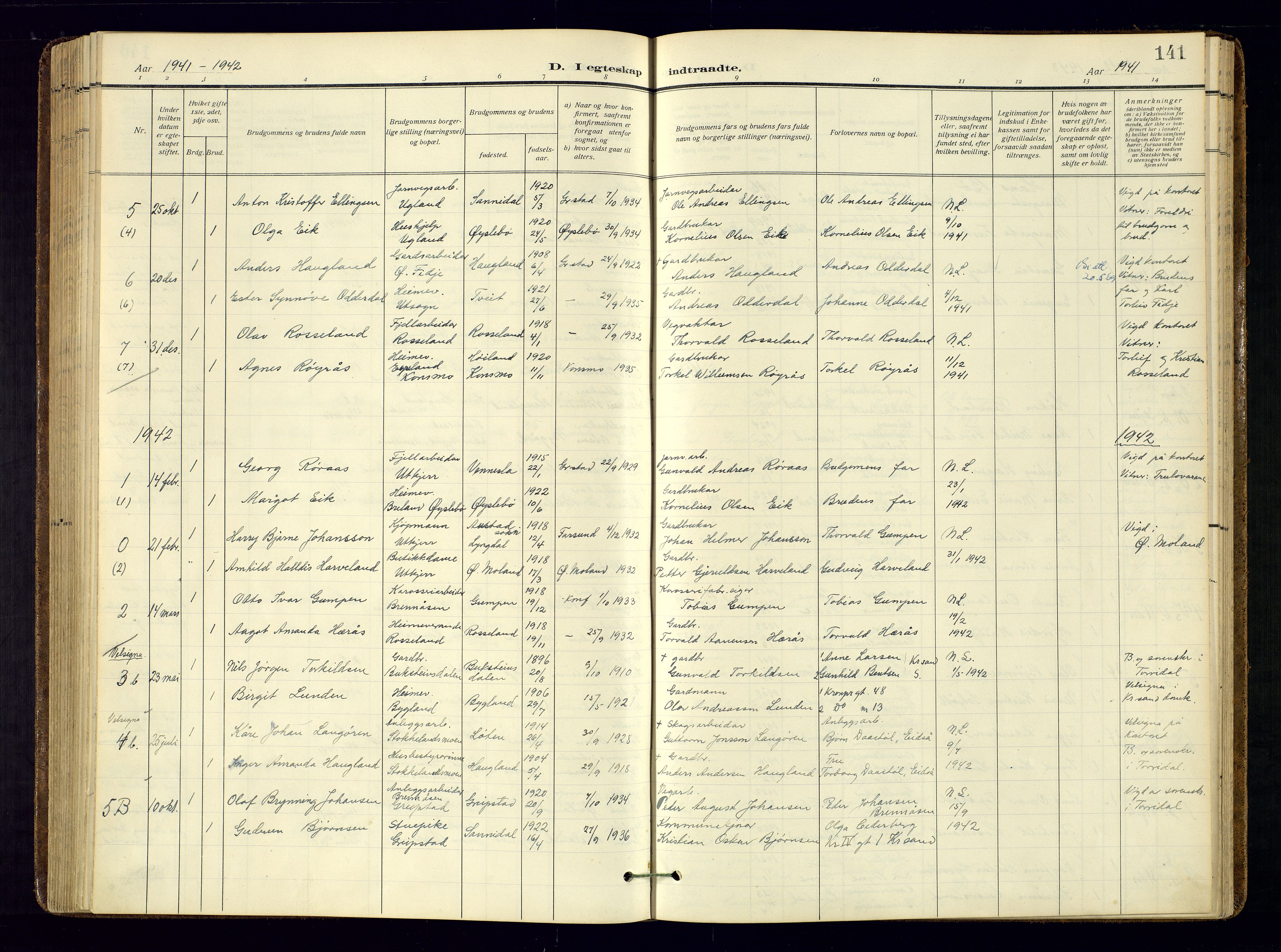 Søgne sokneprestkontor, AV/SAK-1111-0037/F/Fa/Faa/L0004: Parish register (official) no. A-4, 1911-1945, p. 141