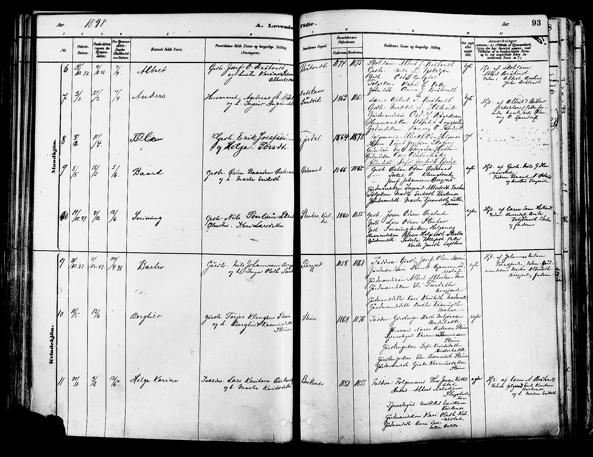 Suldal sokneprestkontor, AV/SAST-A-101845/01/IV/L0011: Parish register (official) no. A 11, 1878-1900, p. 93