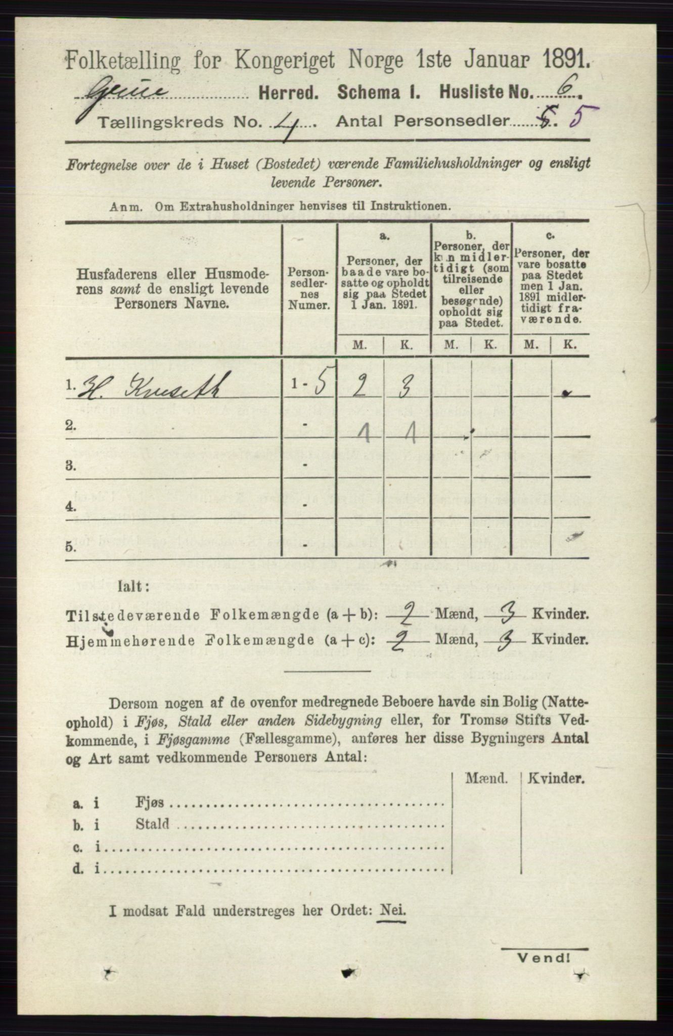 RA, 1891 census for 0423 Grue, 1891, p. 2018