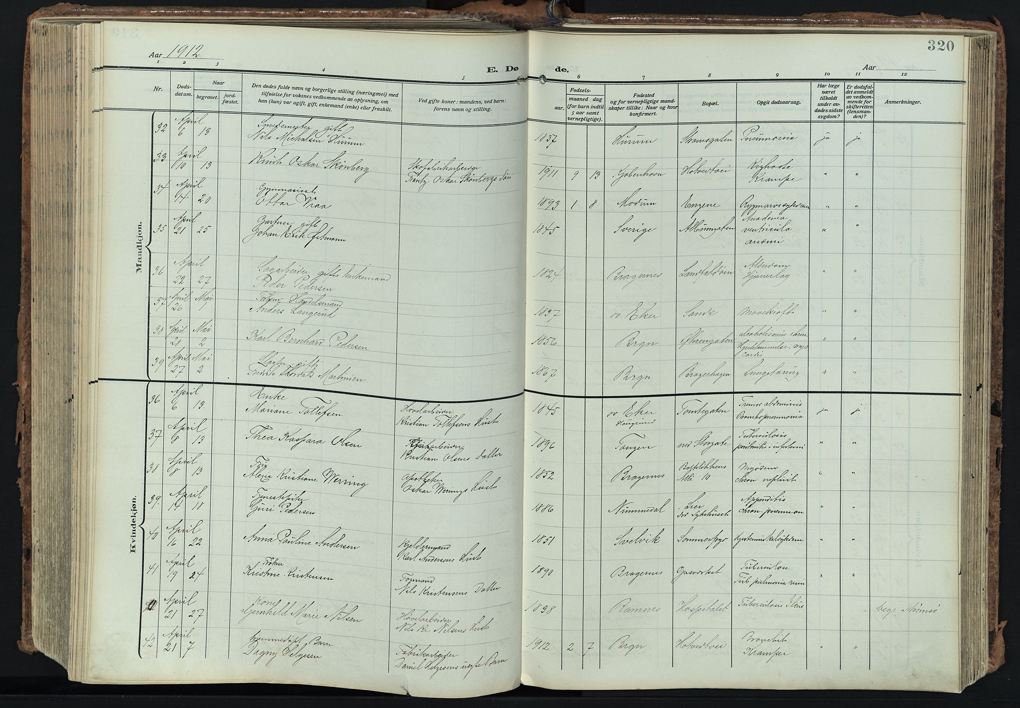 Bragernes kirkebøker, AV/SAKO-A-6/F/Fb/L0010: Parish register (official) no. II 10, 1911-1922, p. 320