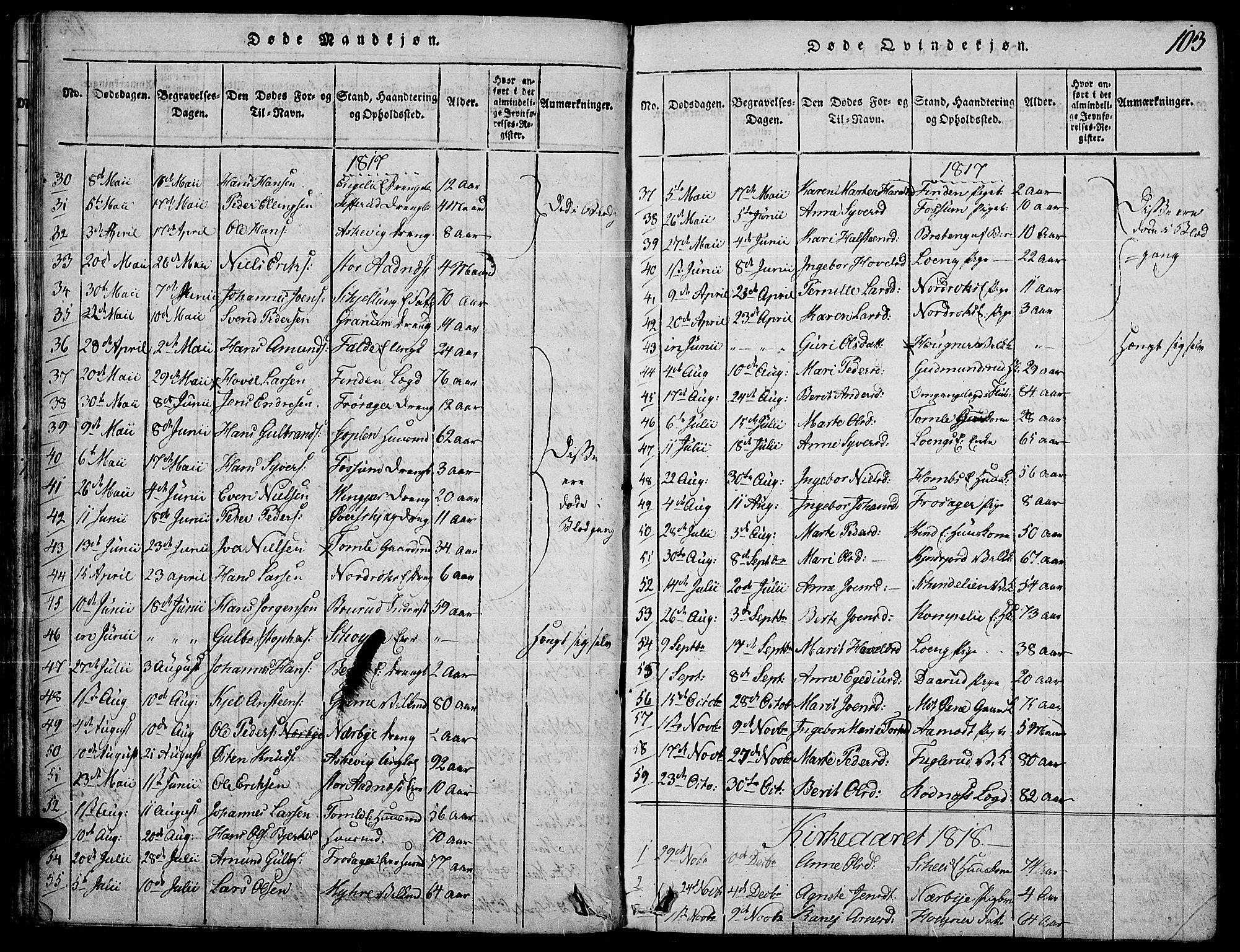 Land prestekontor, SAH/PREST-120/H/Ha/Haa/L0007: Parish register (official) no. 7, 1814-1830, p. 103