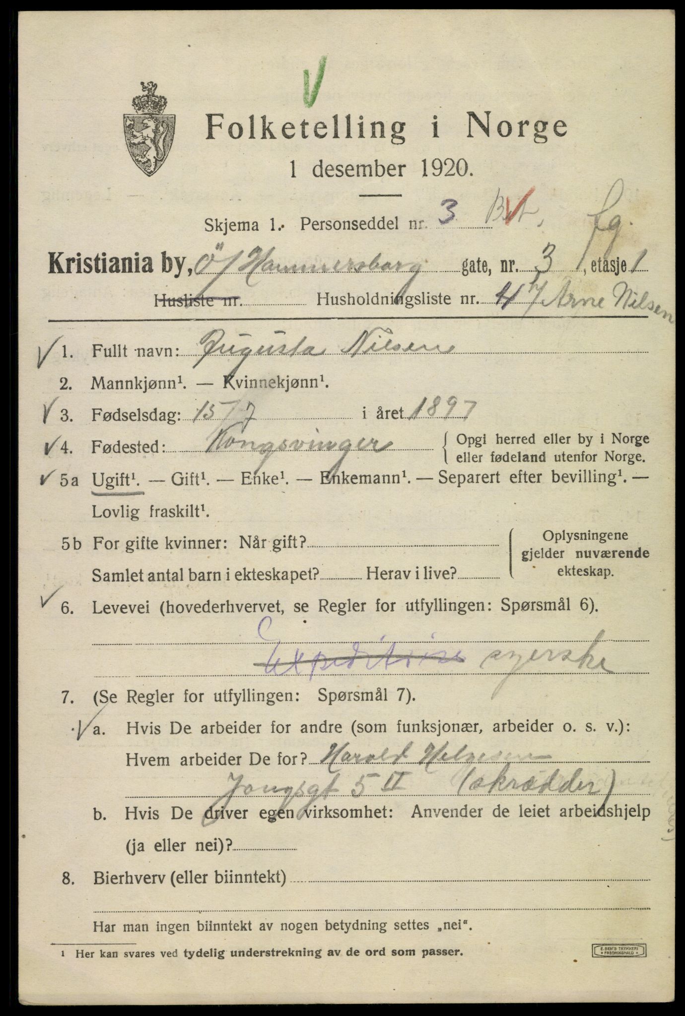 SAO, 1920 census for Kristiania, 1920, p. 657969