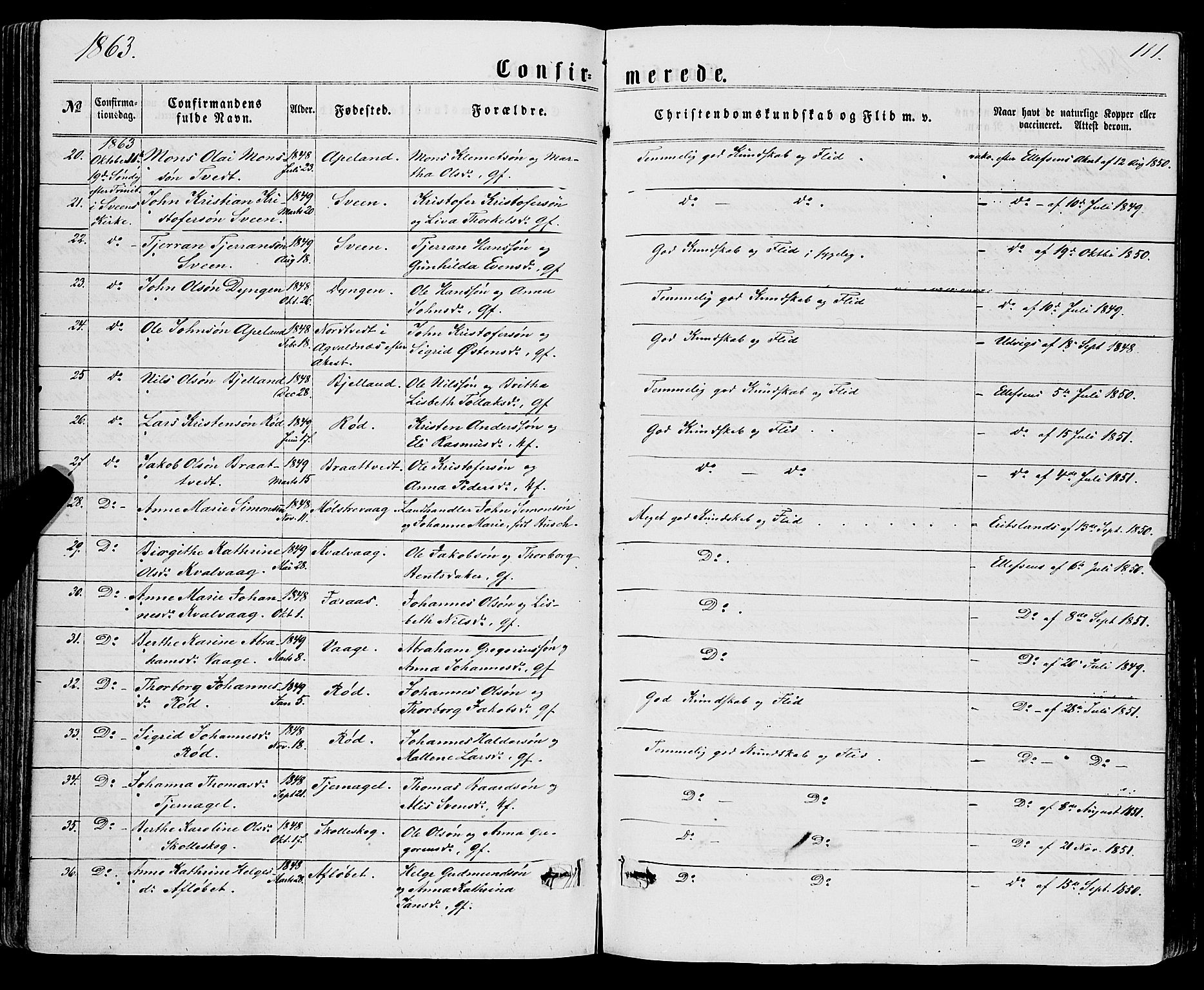 Sveio Sokneprestembete, SAB/A-78501/H/Haa: Parish register (official) no. A 1, 1861-1877, p. 111