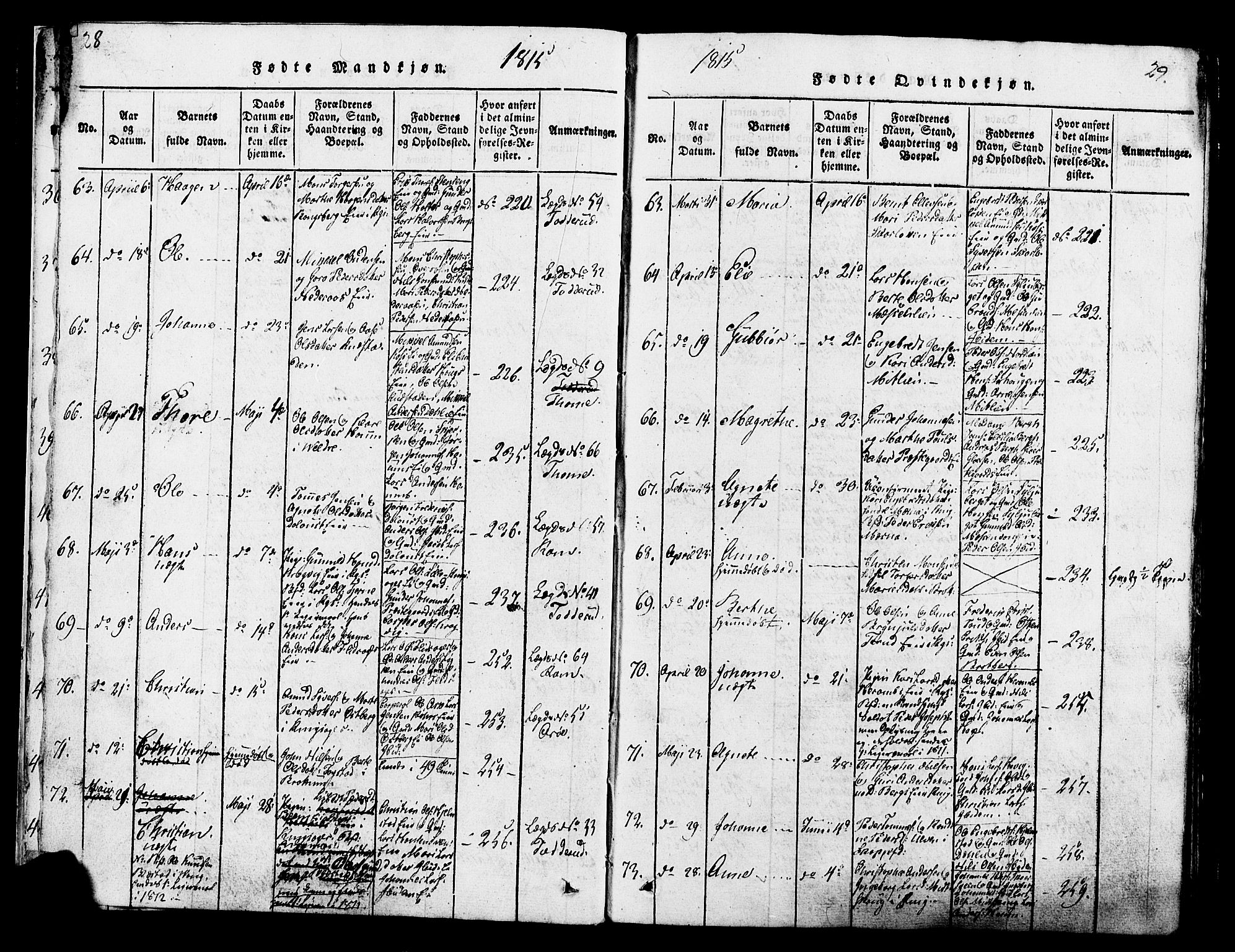 Ringsaker prestekontor, SAH/PREST-014/K/Ka/L0005: Parish register (official) no. 5, 1814-1826, p. 28-29