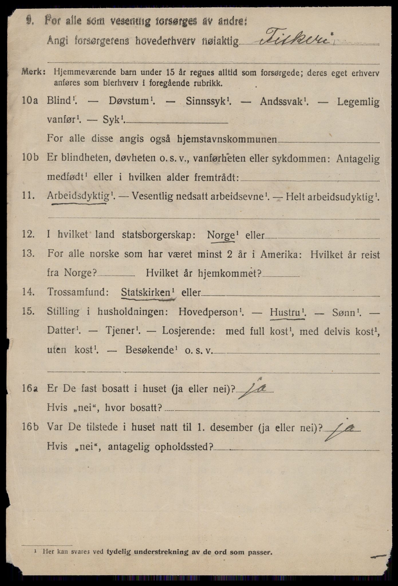 SAT, 1920 census for Hopen, 1920, p. 1995