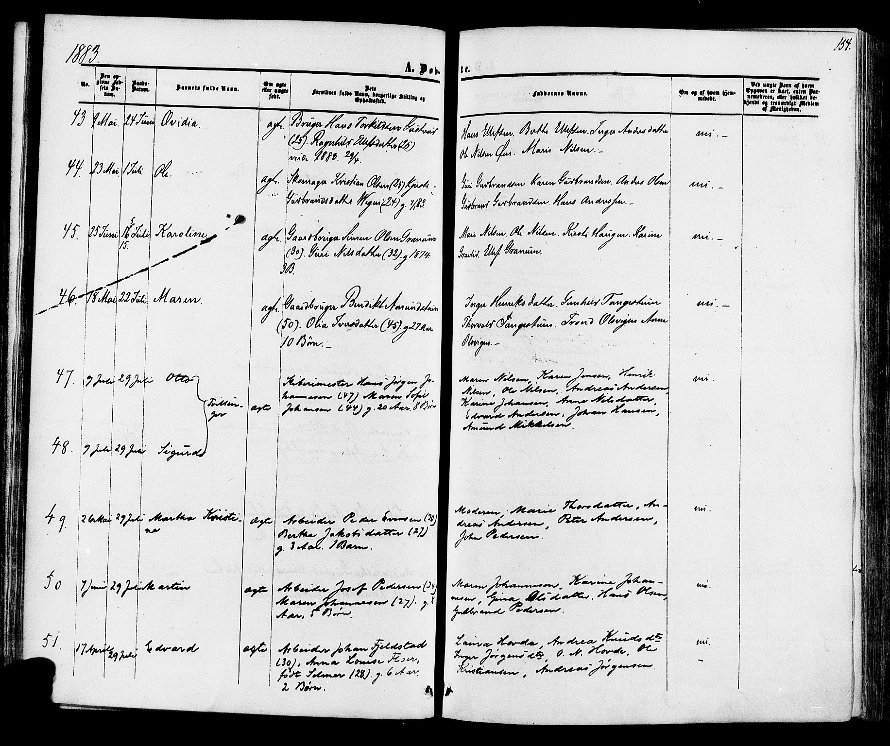 Ådal kirkebøker, AV/SAKO-A-248/F/Fa/L0001: Parish register (official) no. I 1, 1857-1883, p. 154