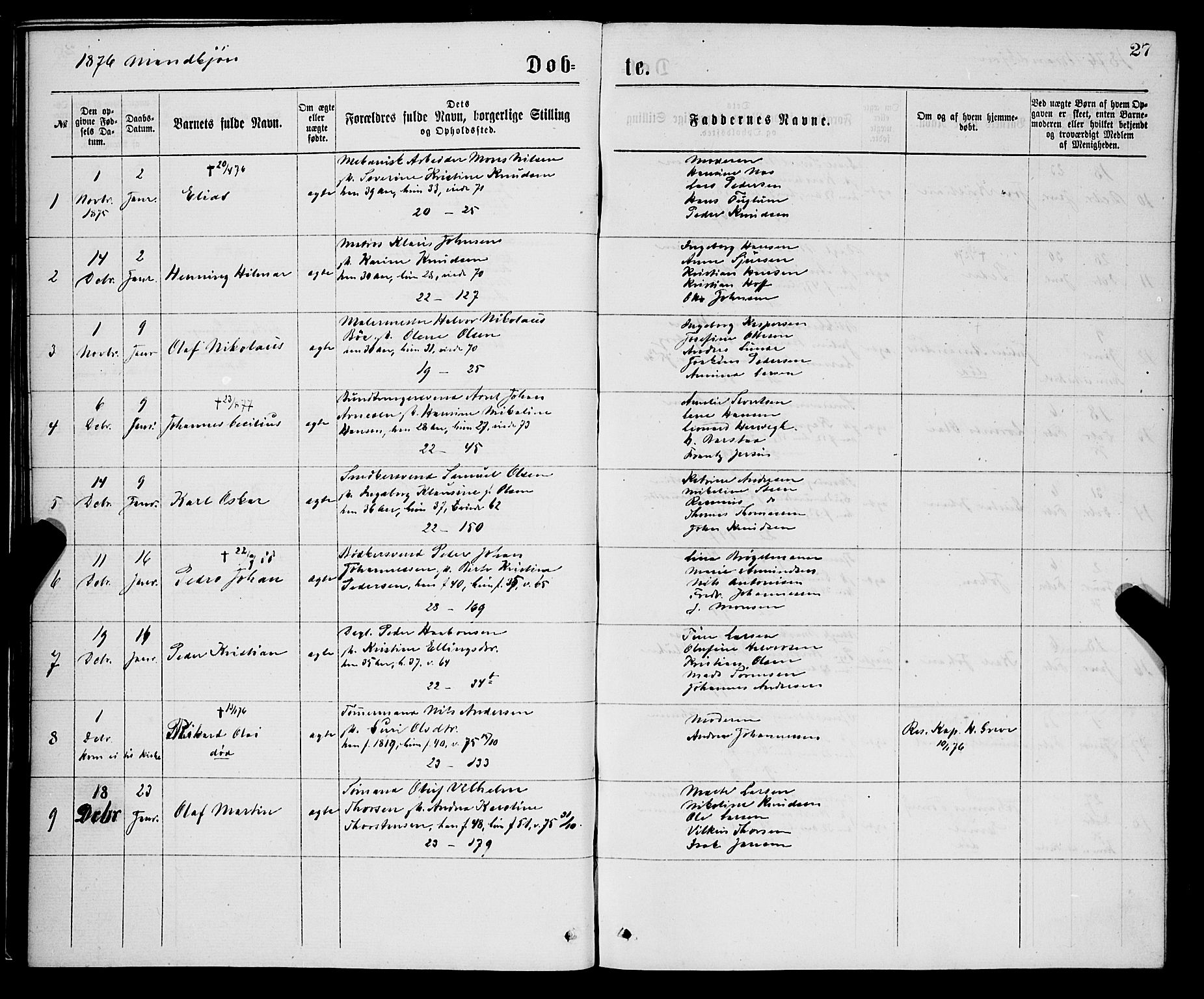 Korskirken sokneprestembete, SAB/A-76101/H/Hab: Parish register (copy) no. B 7, 1874-1878, p. 27