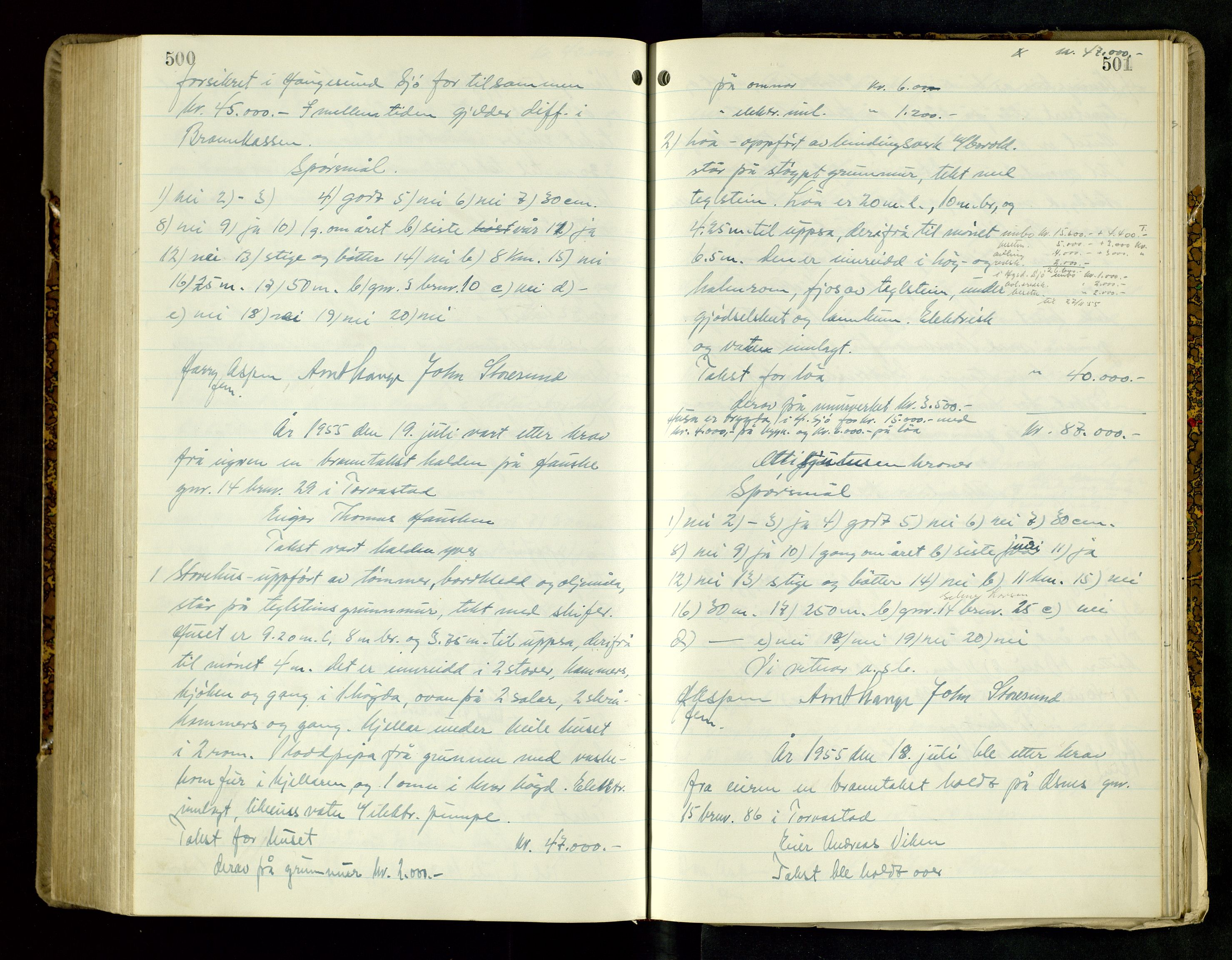 Norges Brannkasse Haugesund, AV/SAST-A-102142/0004/O/L0007: Branntakstprotokoll, 1951-1956, p. 500-501