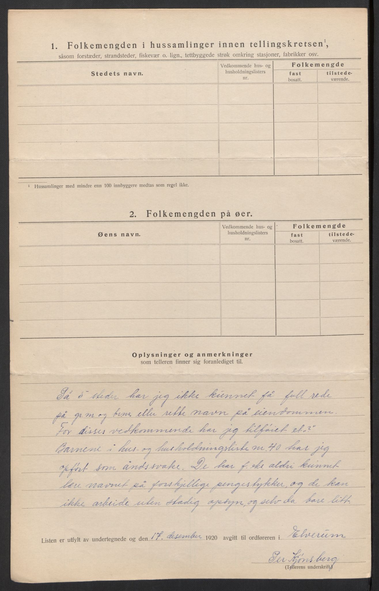 SAH, 1920 census for Elverum, 1920, p. 67