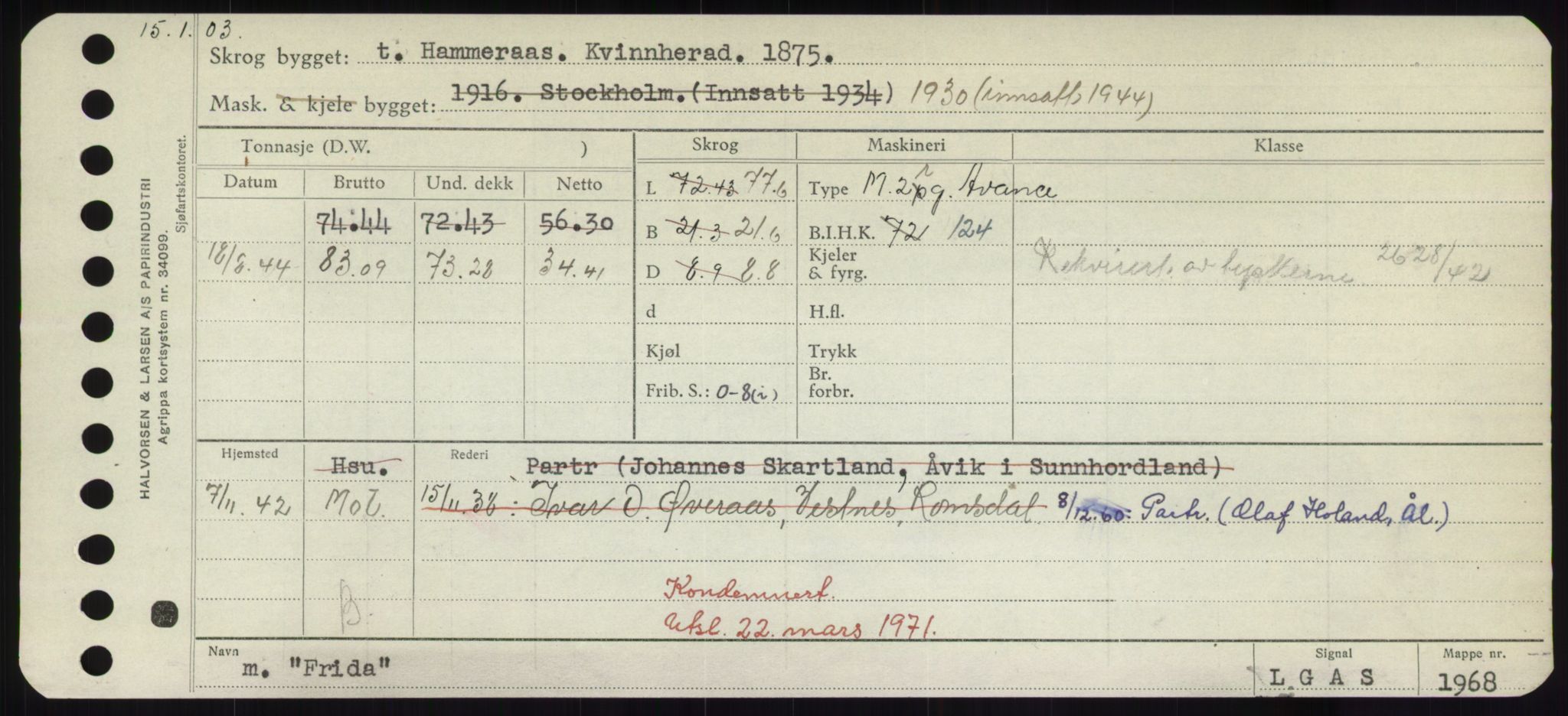 Sjøfartsdirektoratet med forløpere, Skipsmålingen, RA/S-1627/H/Hd/L0011: Fartøy, Fla-Får, p. 419