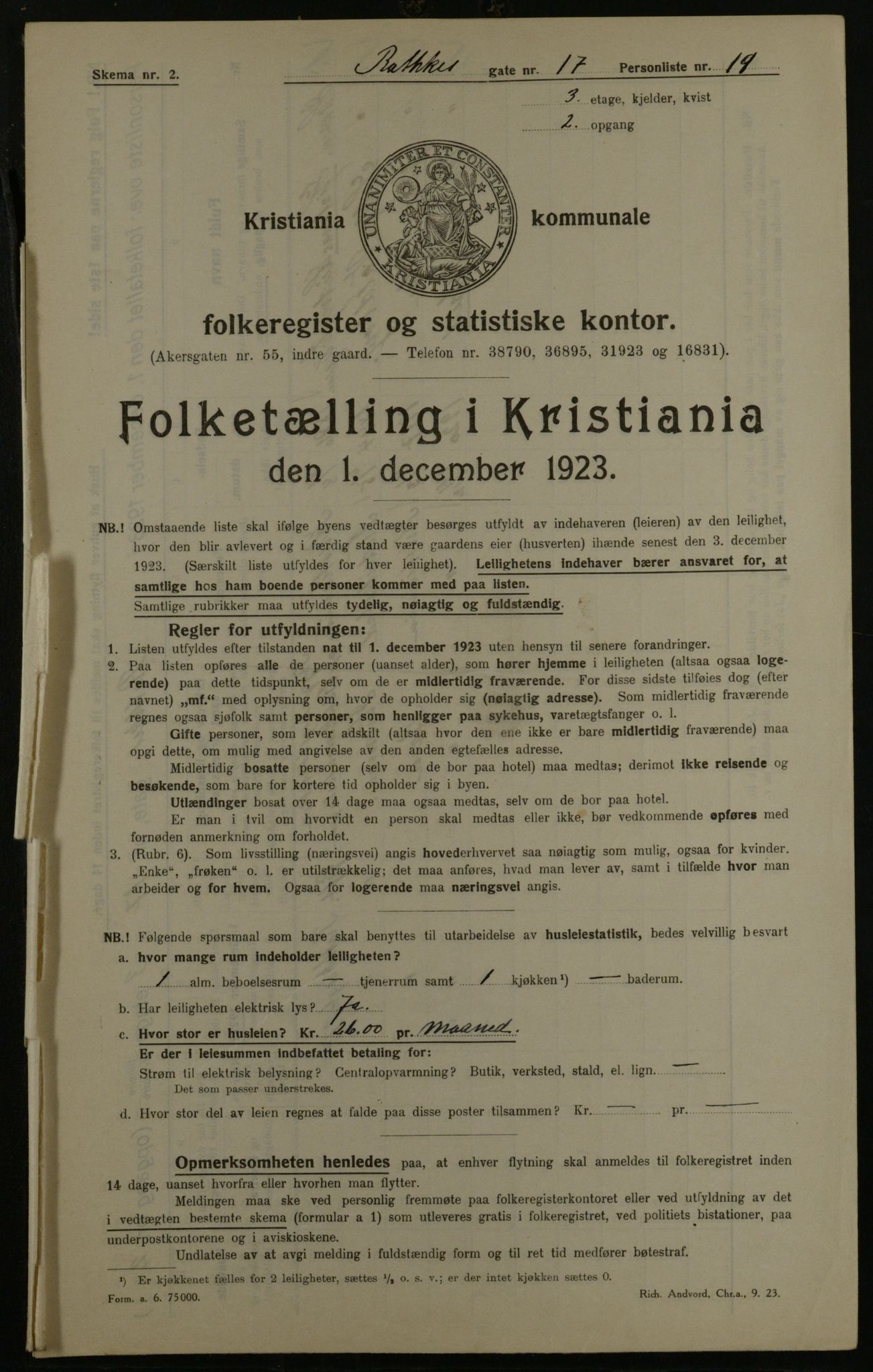 OBA, Municipal Census 1923 for Kristiania, 1923, p. 91308