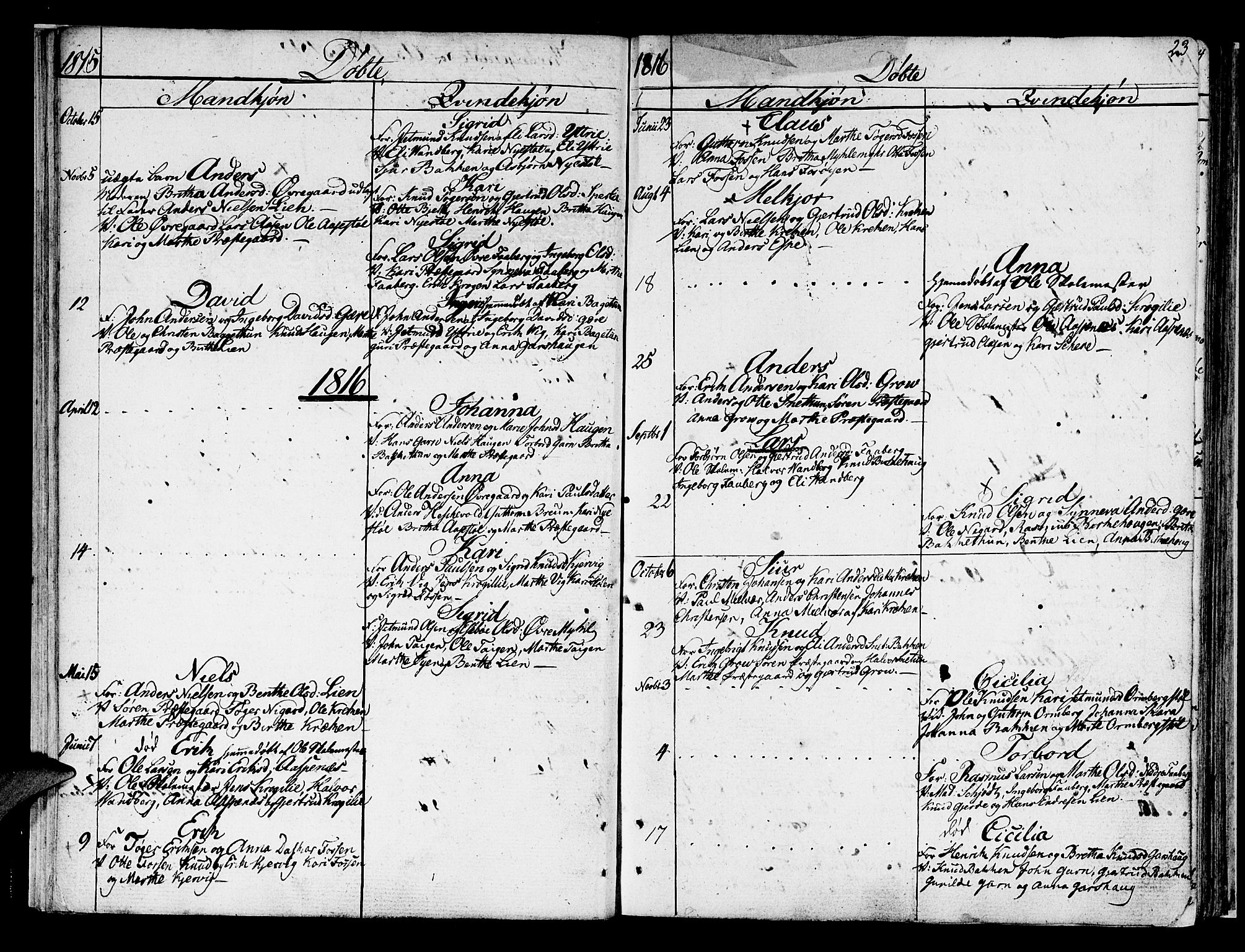 Jostedal sokneprestembete, AV/SAB-A-80601/H/Haa/Haaa/L0003: Parish register (official) no. A 3, 1807-1837, p. 23