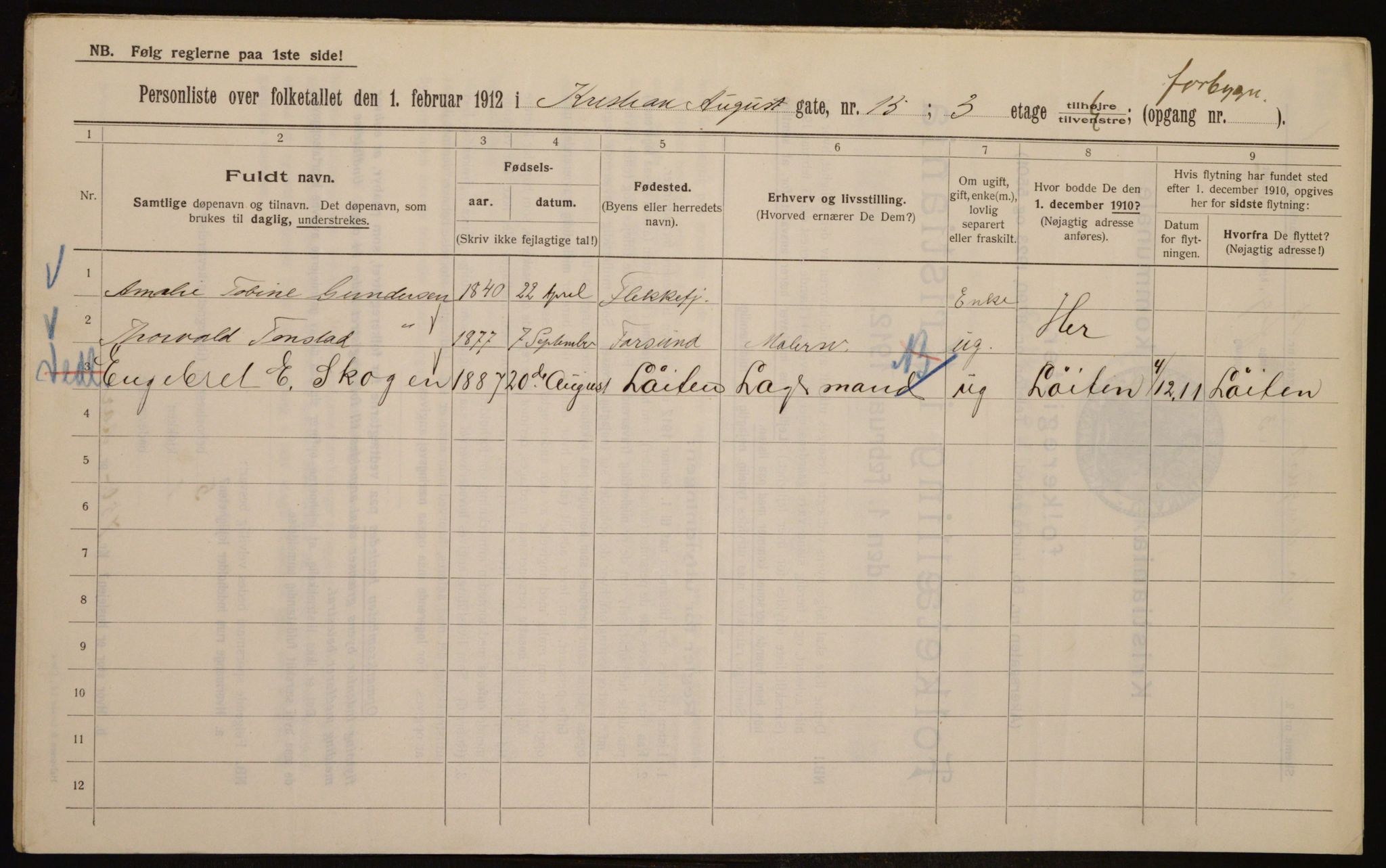 OBA, Municipal Census 1912 for Kristiania, 1912, p. 54336