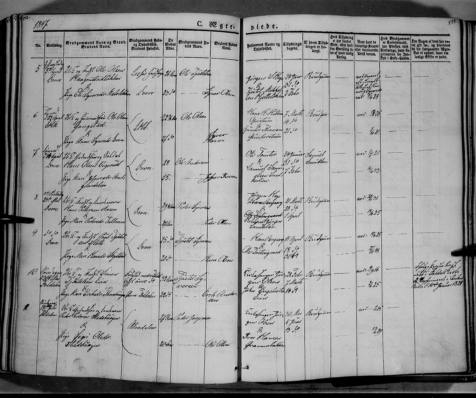 Lesja prestekontor, AV/SAH-PREST-068/H/Ha/Haa/L0006: Parish register (official) no. 6A, 1843-1854, p. 532-533