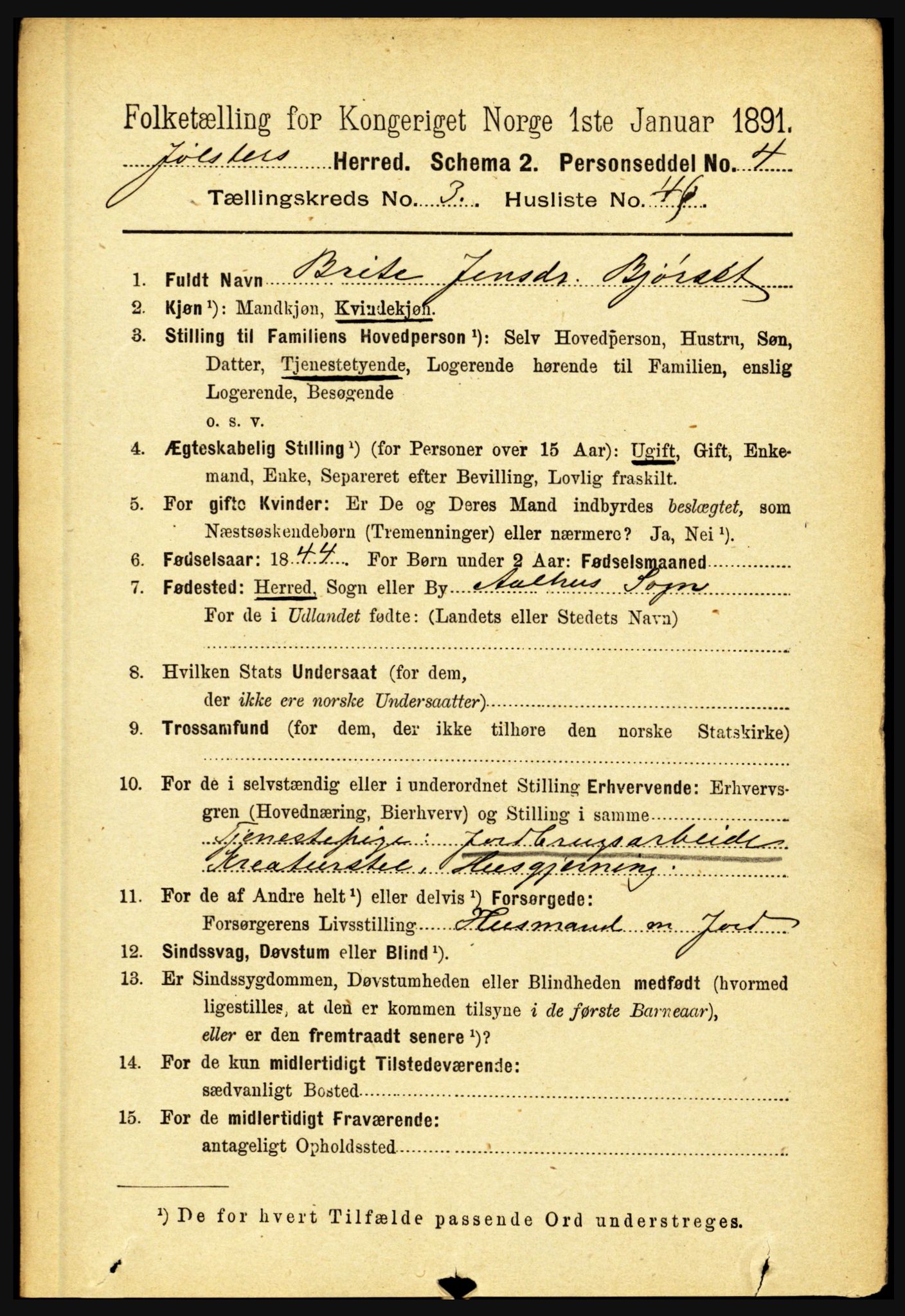 RA, 1891 census for 1431 Jølster, 1891, p. 1324