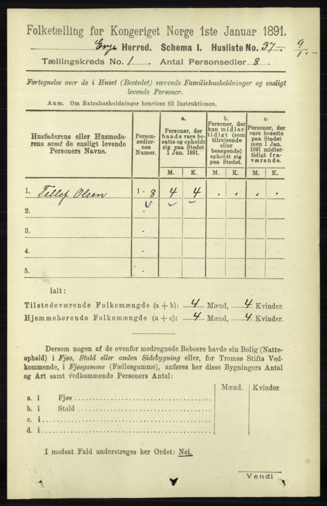 RA, 1891 census for 0937 Evje, 1891, p. 53