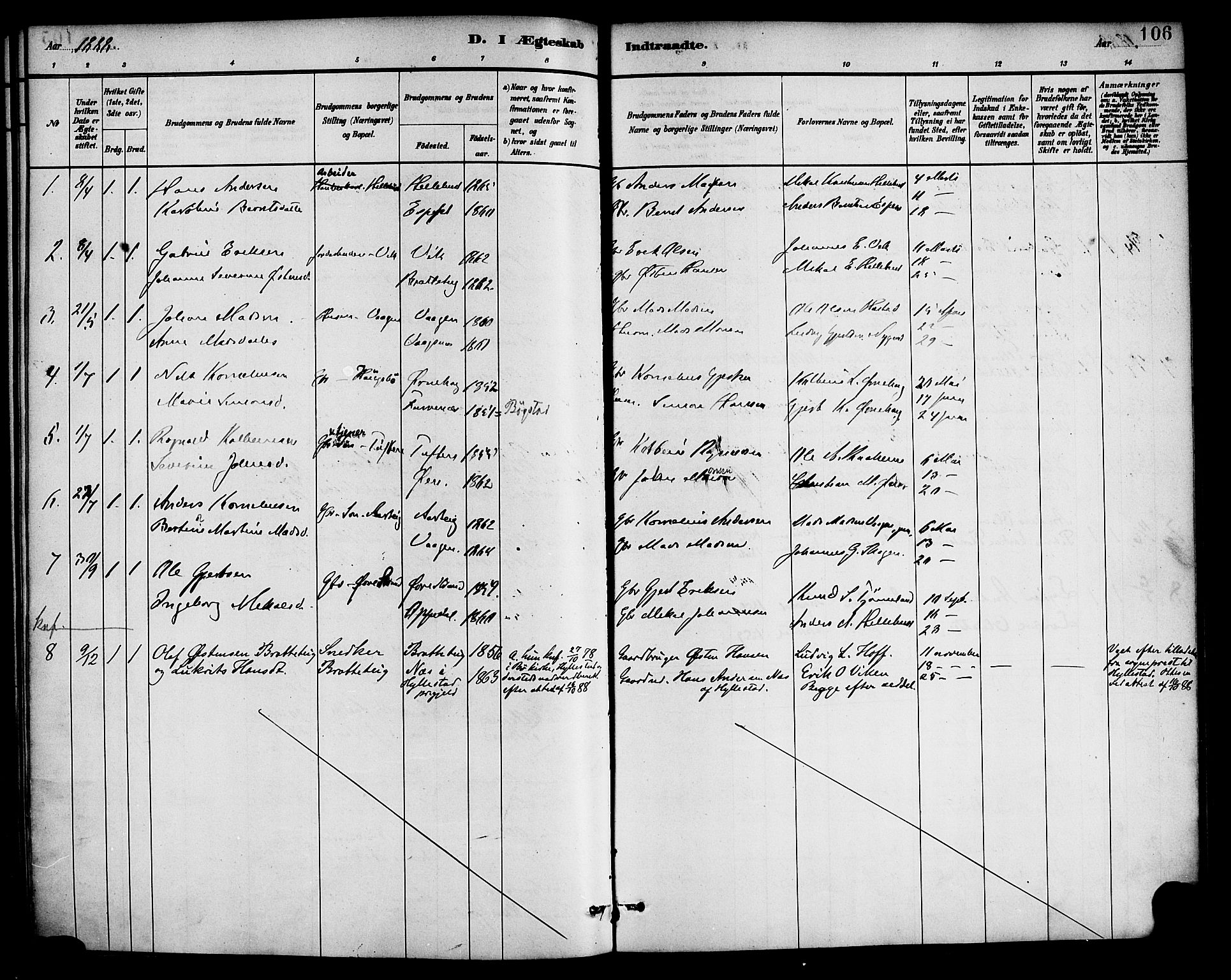 Gaular sokneprestembete, AV/SAB-A-80001/H/Haa: Parish register (official) no. D 1, 1882-1899, p. 106