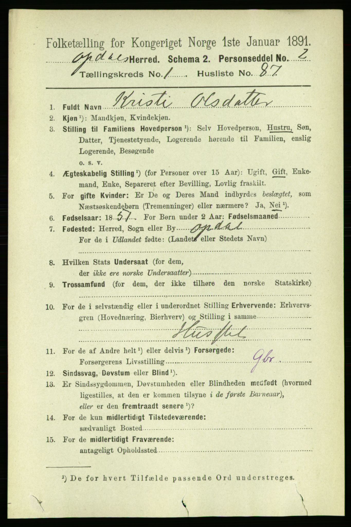 RA, 1891 census for 1634 Oppdal, 1891, p. 647