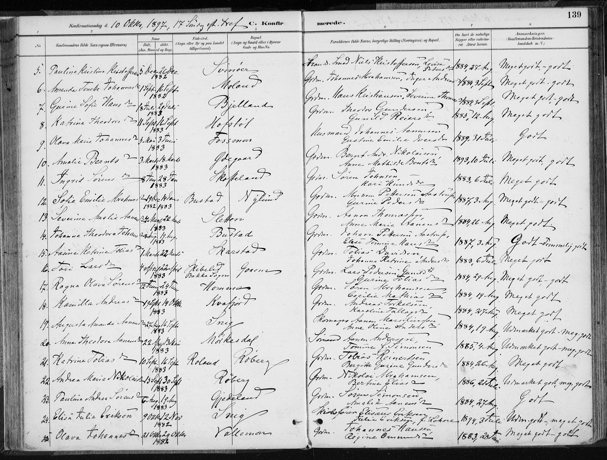 Sør-Audnedal sokneprestkontor, AV/SAK-1111-0039/F/Fa/Fab/L0010: Parish register (official) no. A 10, 1892-1913, p. 139