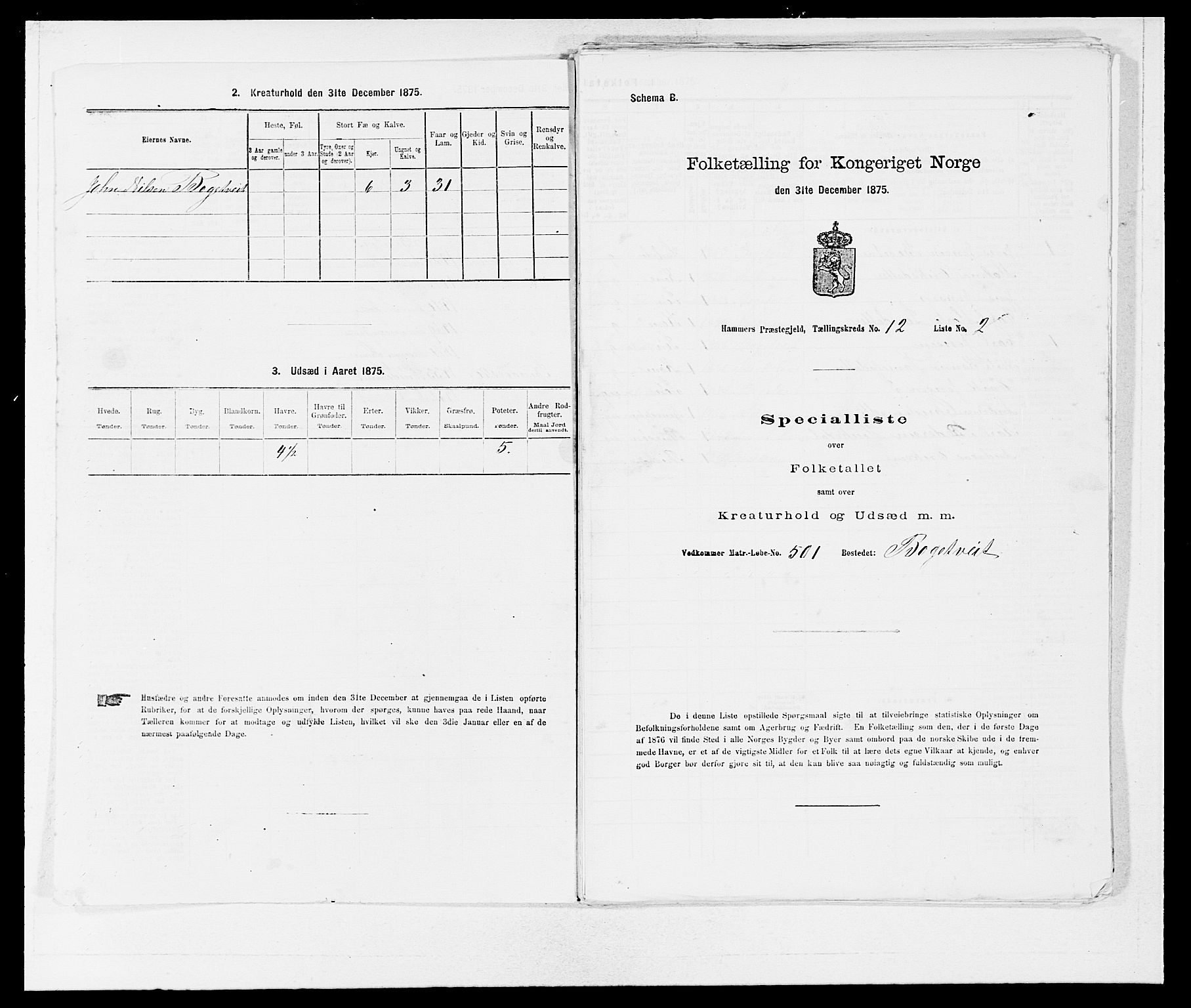 SAB, 1875 census for 1254P Hamre, 1875, p. 1588