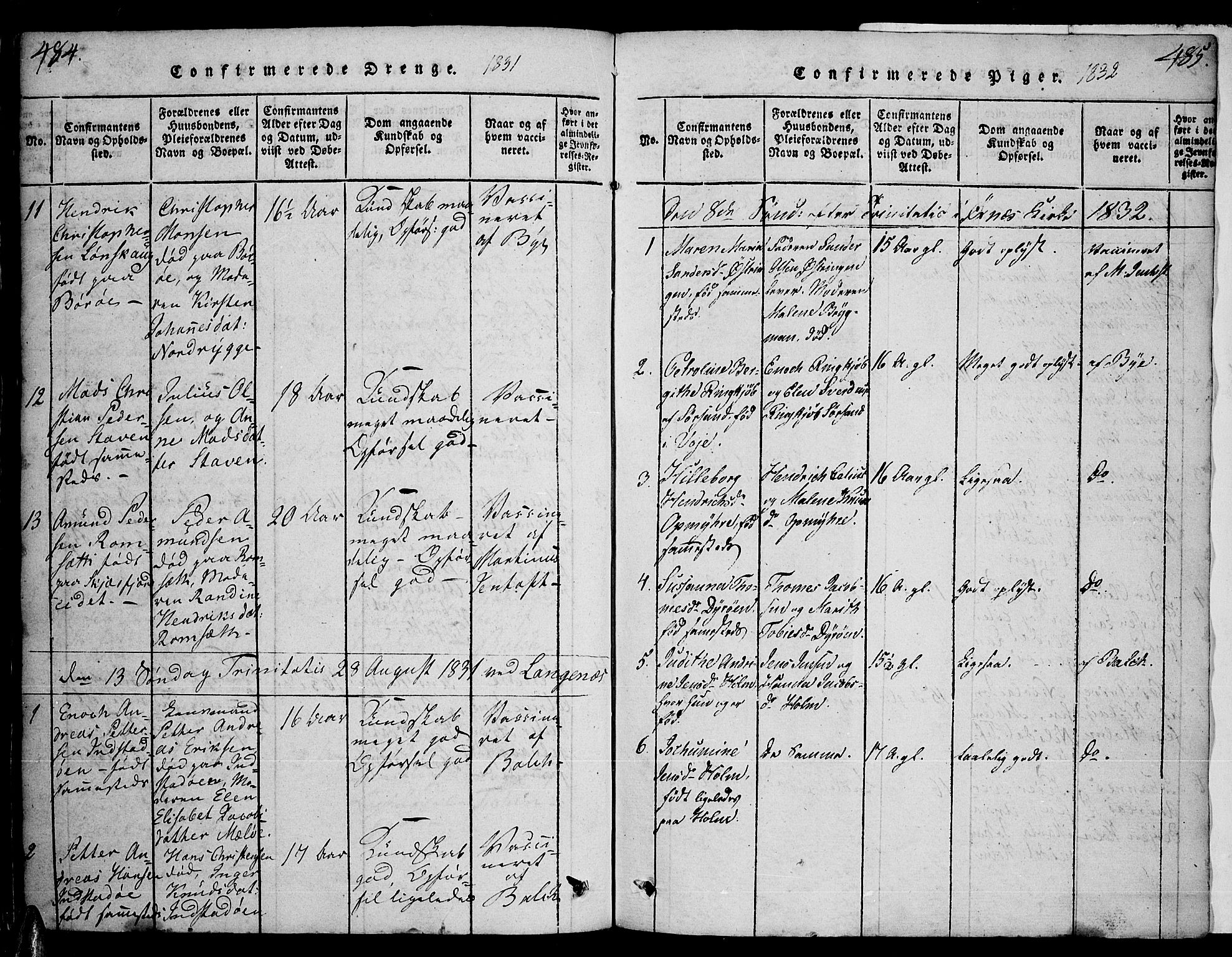 Ministerialprotokoller, klokkerbøker og fødselsregistre - Nordland, SAT/A-1459/893/L1331: Parish register (official) no. 893A04, 1820-1840, p. 484-485
